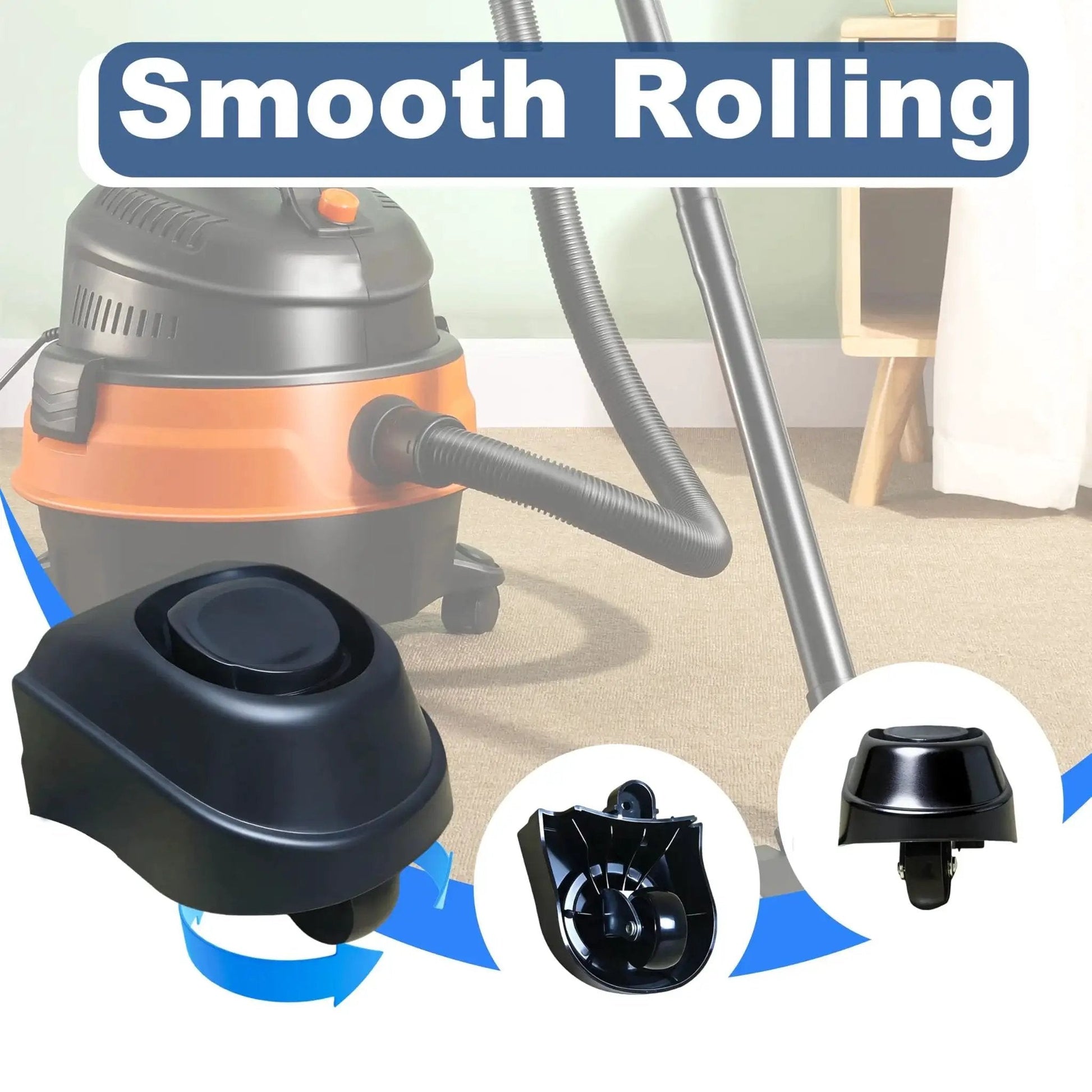 2 Pack Foot Caster And Caster Wheel Kit 12388 And 12293 Compatible With 6 Gallon And 16 Gallon Wet Dry Vacuums Replacement Caster Accessories Durable Plastic Construction With Smooth Rolling Bearings shown with vacuum