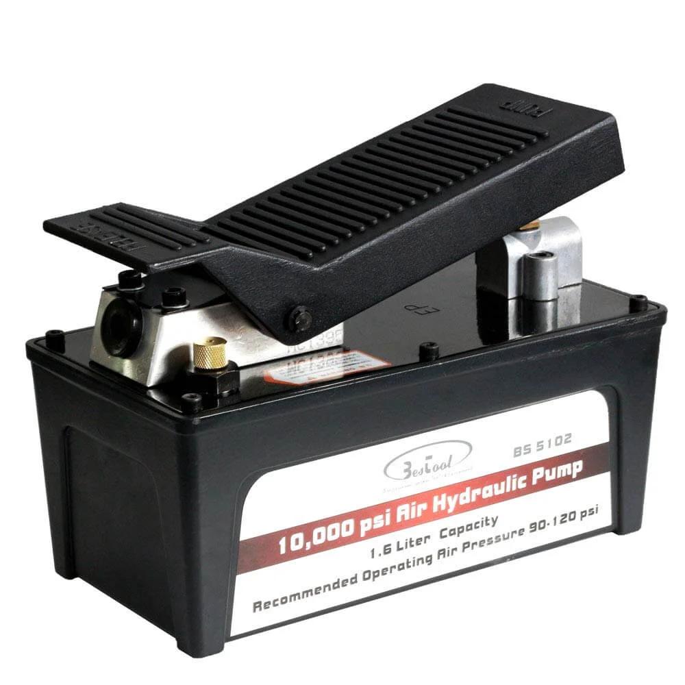 BESTOOL 10,000 PSI, 1/2 Gal Reservoir Foot-Operated Air Hydraulic Pump for Heavy Machinery Lifter & Auto Repair, side view