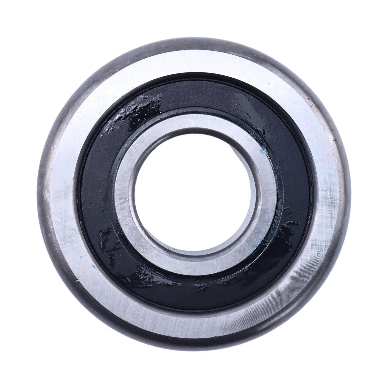 Mast roller bearing 94447-11600 compatible with Mitsubishi FD20 FD25 FD30 and Caterpillar forklifts, front view of smooth metal ring