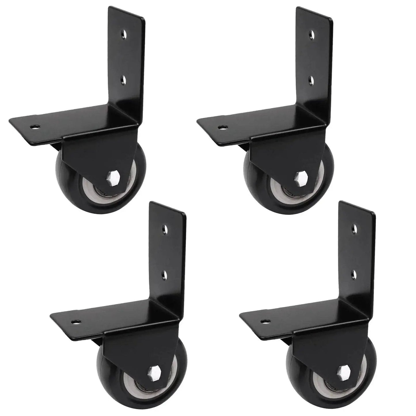 Four Pack Side Mount Caster Wheels With L Shaped Brackets 40mm Diameter PU Rubber Silent Castors Heavy Duty Furniture Movers