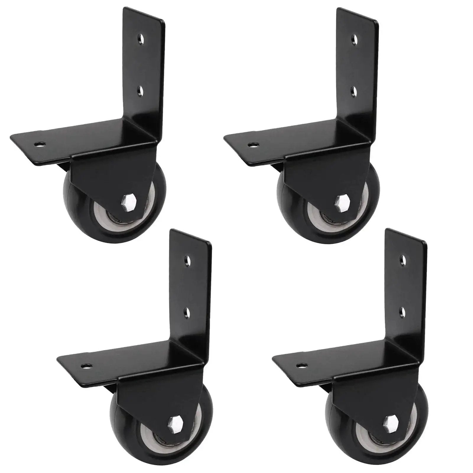Four Pack Side Mount Caster Wheels With L Shaped Brackets 40mm Diameter PU Rubber Silent Castors Heavy Duty Furniture Movers