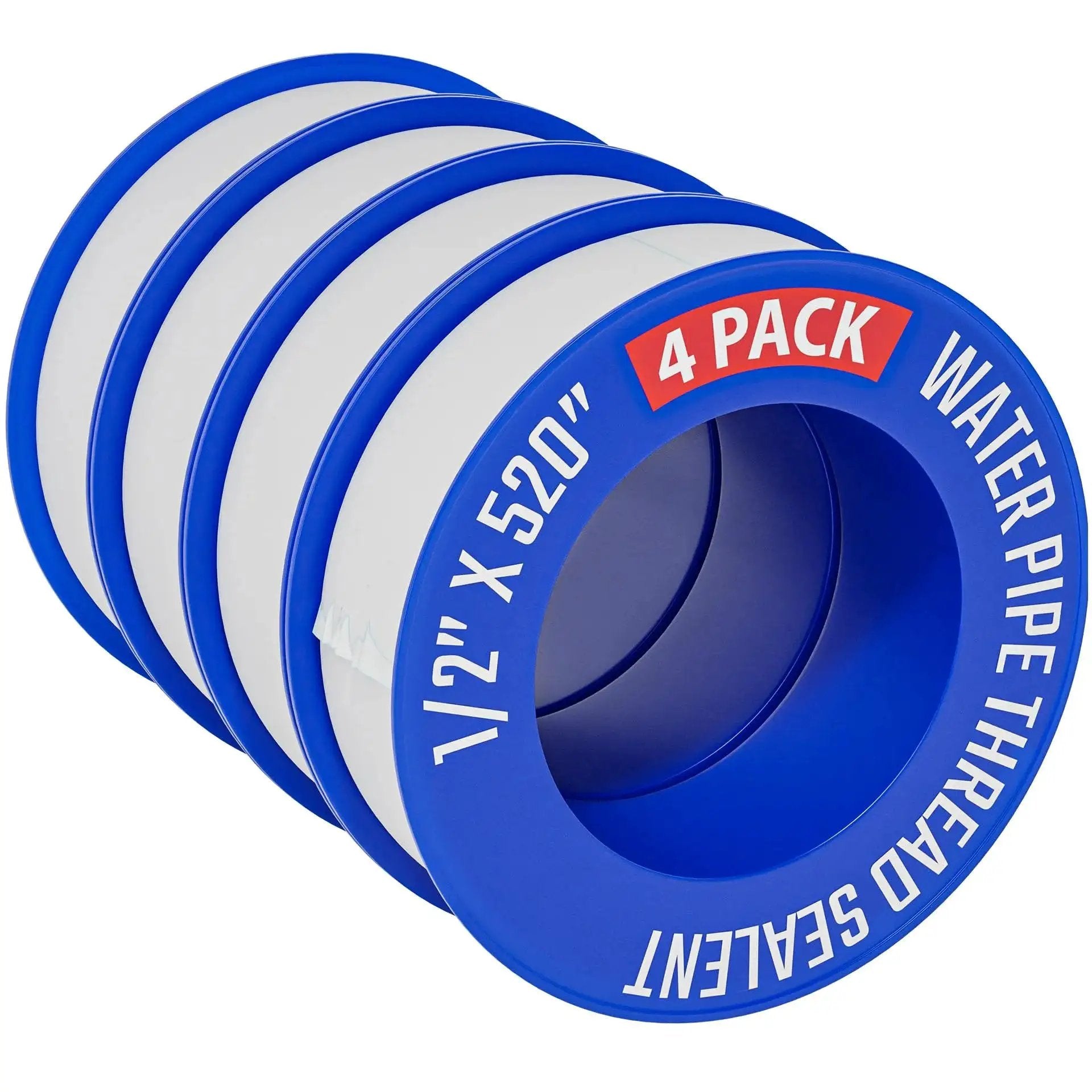 Four Roll Pack Of Teflon Tape One Half Inch Wide Five Hundred Twenty Inches Long PTFE Thread Sealant For Plumbing And Shower Heads Leak Proof