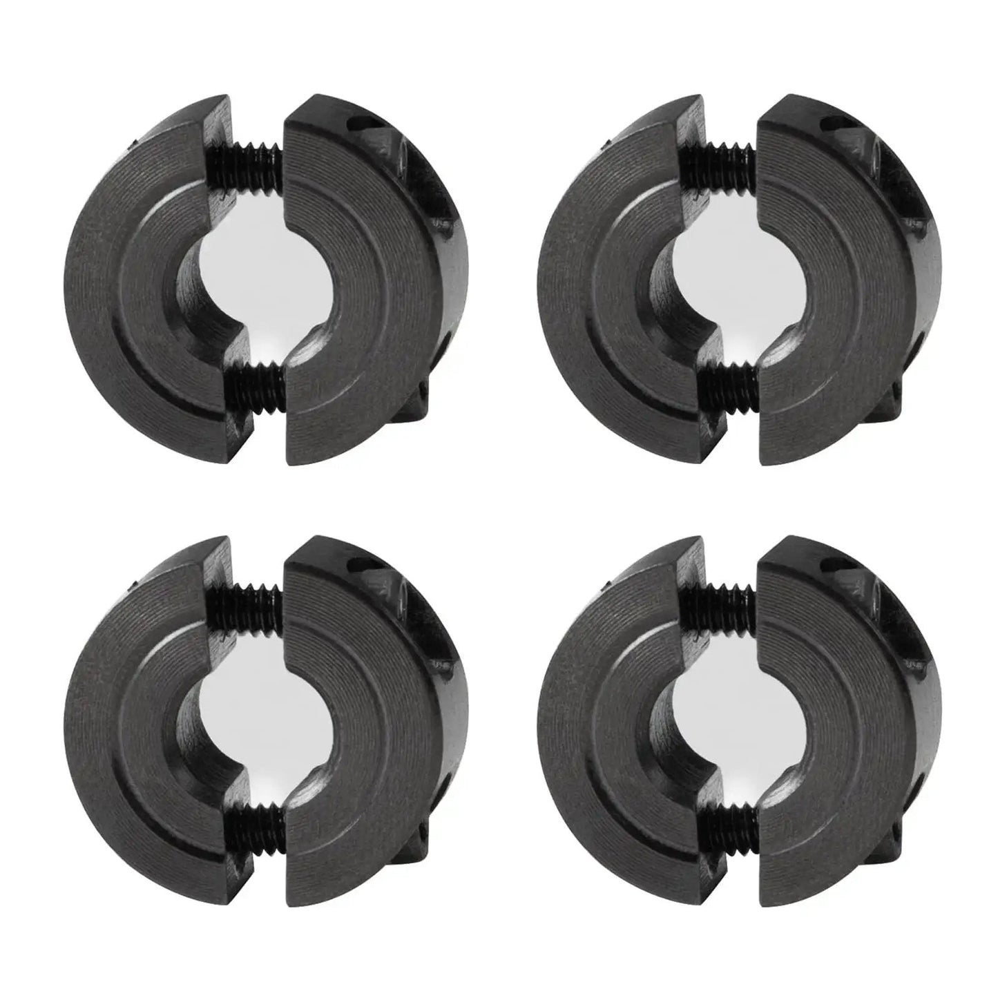 Four pack of Double Split Shaft Collar Fifteen Sixteenth Inch Bore, One And Three Quarter Inch Outer Diameter, for gears and machinery.