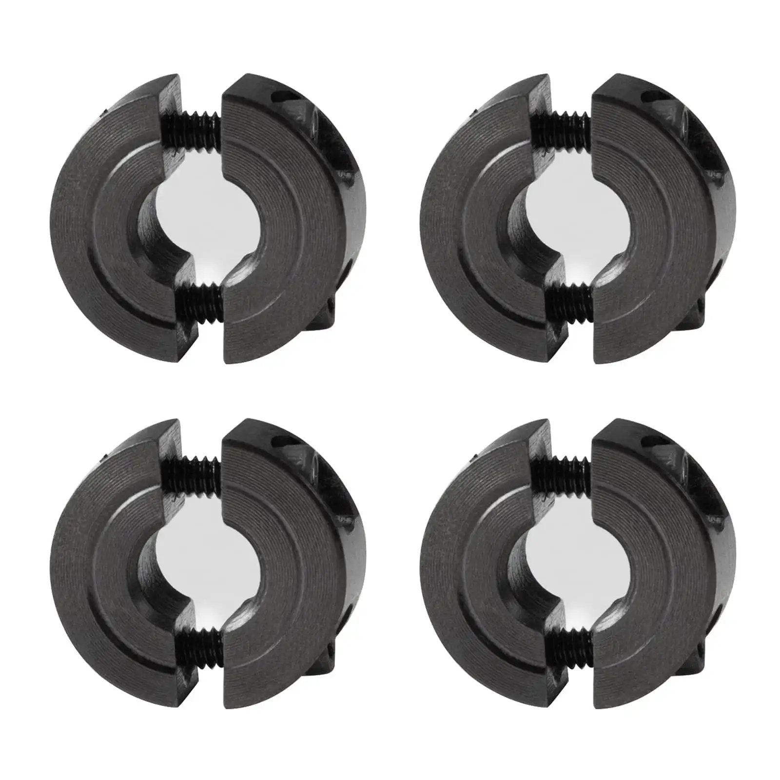 Four pack of Double Split Shaft Collar Fifteen Sixteenth Inch Bore, One And Three Quarter Inch Outer Diameter, for gears and machinery.