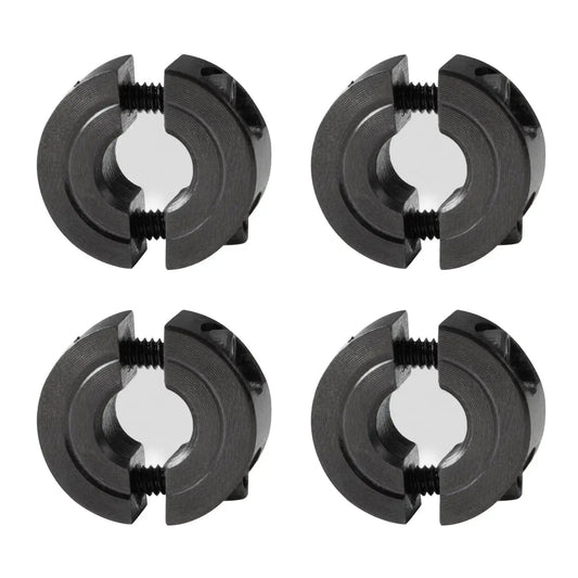 Four pack of Double Split Shaft Collar Fifteen Sixteenth Inch Bore, One And Three Quarter Inch Outer Diameter, for gears and machinery.