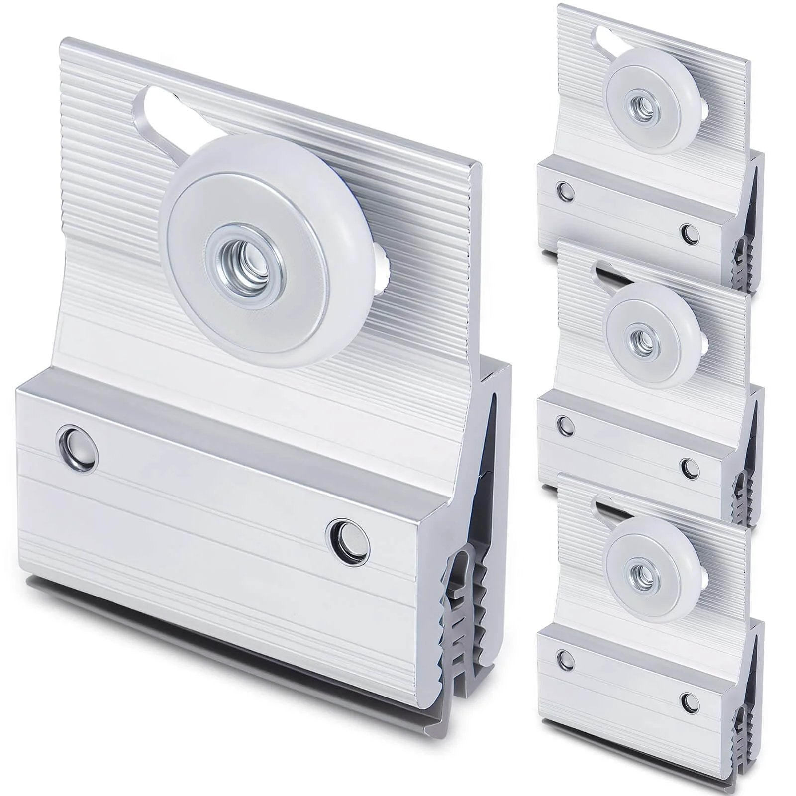 4 Pcs M 6145 Frameless Shower Door Roller Top Bracket Assembly with 3/4 in round plastic wheel, ball bearing roller mounted on chrome aluminum brackets, adjustable fit for 3/16 in glass shower doors, smooth sliding replacement part