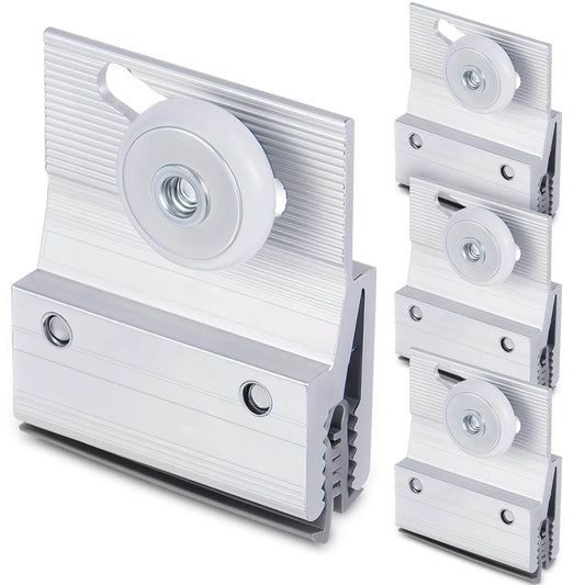 4 Pcs M 6145 Frameless Shower Door Roller Top Bracket Assembly with 3/4 in round plastic wheel, ball bearing roller mounted on chrome aluminum brackets, adjustable fit for 3/16 in glass shower doors, smooth sliding replacement part