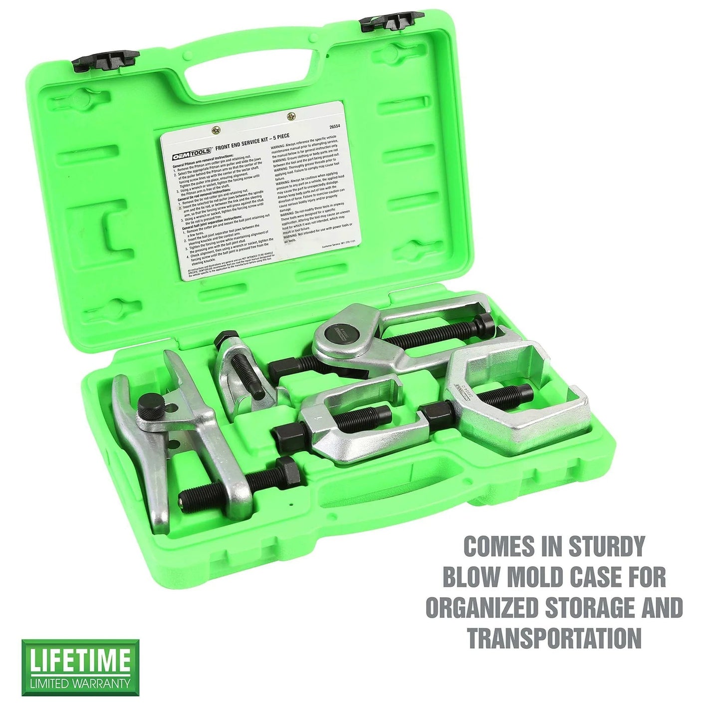 26554 Front End Service Kit with Pitman Arm Puller and Ball Joint Separator in green case