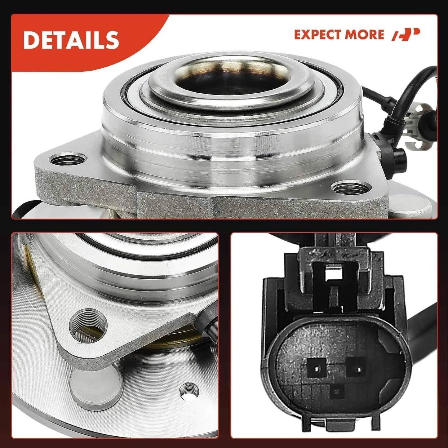 Close-up of 2 Pack Front Wheel Bearing Hub Assembly for 4WD Chevy Silverado Tahoe Suburban Avalanche GMC Sierra Yukon XL and Cadillac Escalade ESV EXT, 6 Lug with ABS Sensor, Front Left and Right OE Replacement.