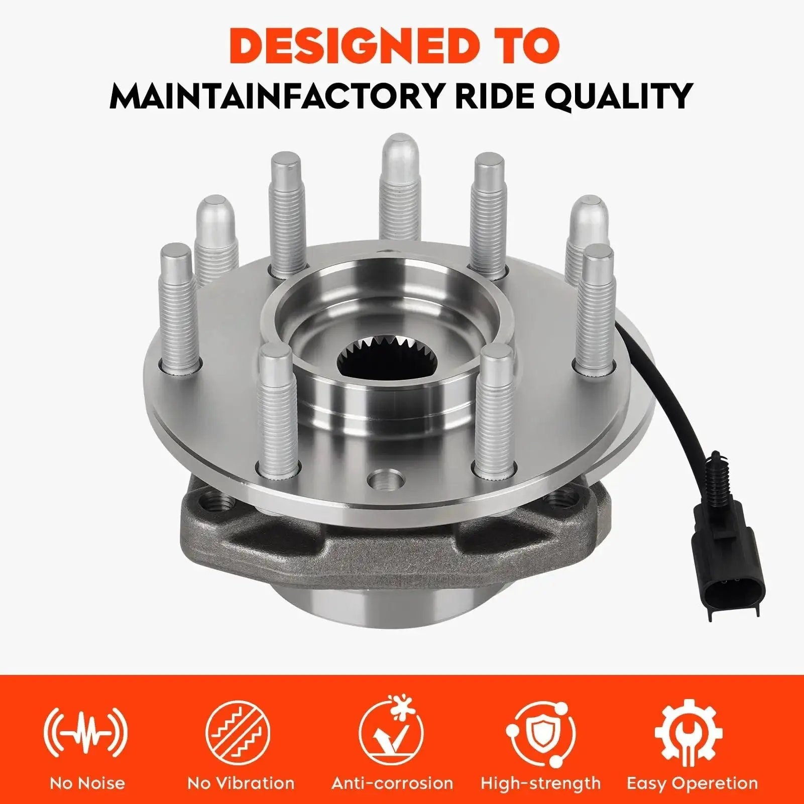 Front Wheel Hub Bearing Assembly For Chevy Trailblazer SSR Trailblazer EXT GMC Envoy Envoy Xl Envoy Xuv Buick Rainier Isuzu Ascender Saab Nine Seven X Oldsmobile Bravada Six Lug With ABS Replaces 513188 Two Pieces, showcasing six lug bolts, ABS cable, and grey flange.