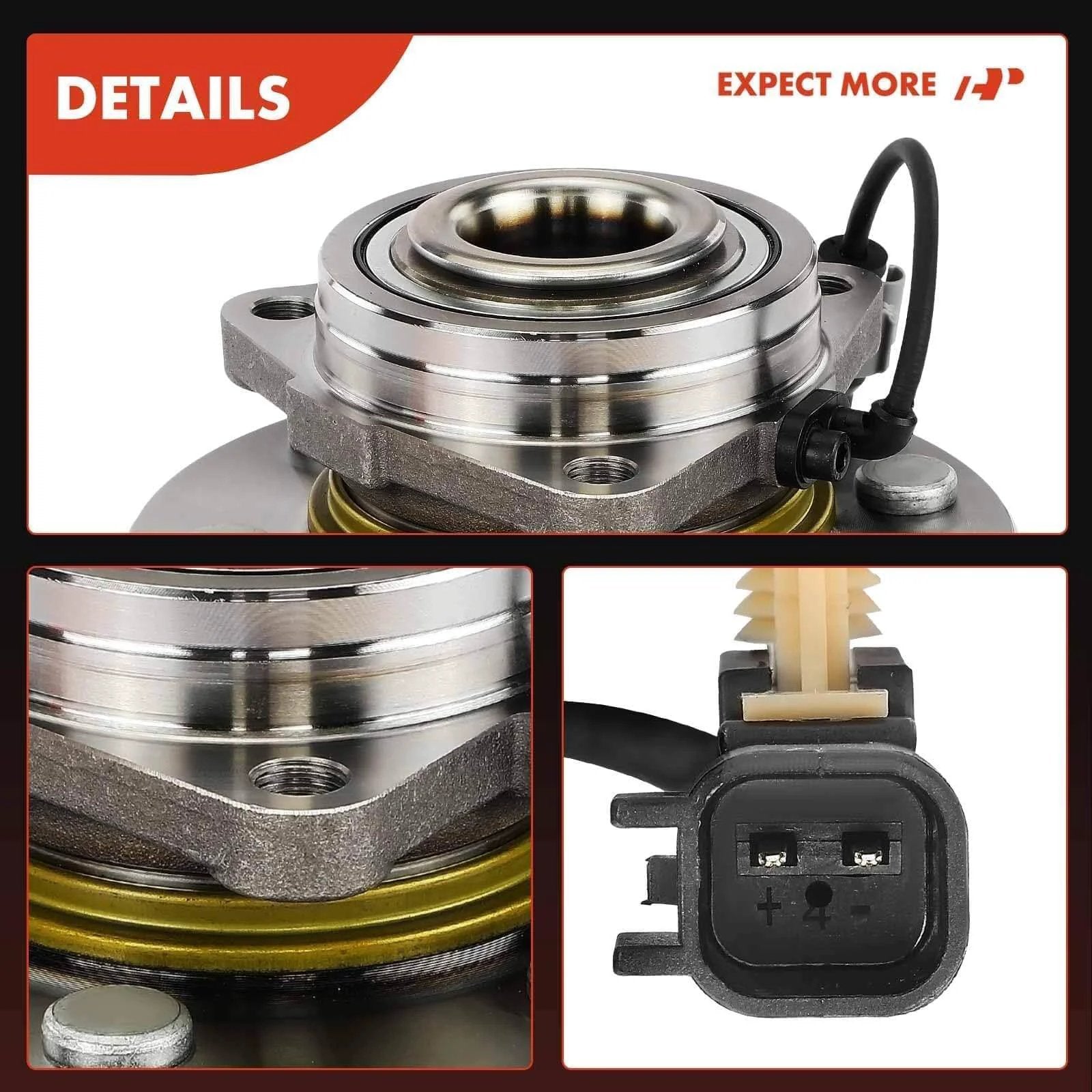 2 Pack Front Wheel Bearing and Hub Assembly for 4WD Chevy Silverado Sierra Suburban Yukon Escalade and XTS, close-up with ABS sensor