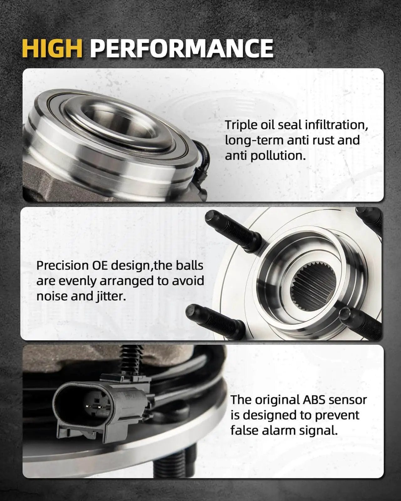 Front Wheel Bearing Hub Pair For RWD Chevy Silverado 1500 Sierra 1500 Tahoe with triple oil seal and ABS sensor details