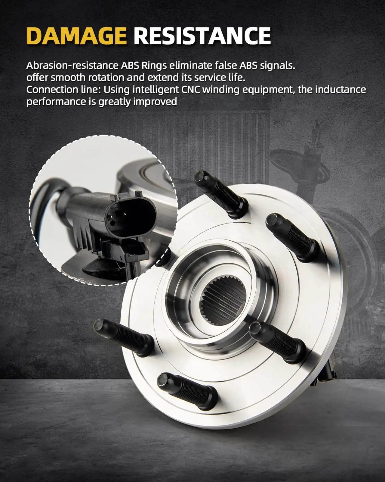 Front Wheel Bearing Hub Pair For RWD Chevy Silverado 1500 Sierra 1500 Tahoe Suburban 1500 Yukon Escalade Avalanche 1500 Express Savana 1500 2500 Six-Lug ABS Compatible Two-Piece with focus on damage resistance feature.