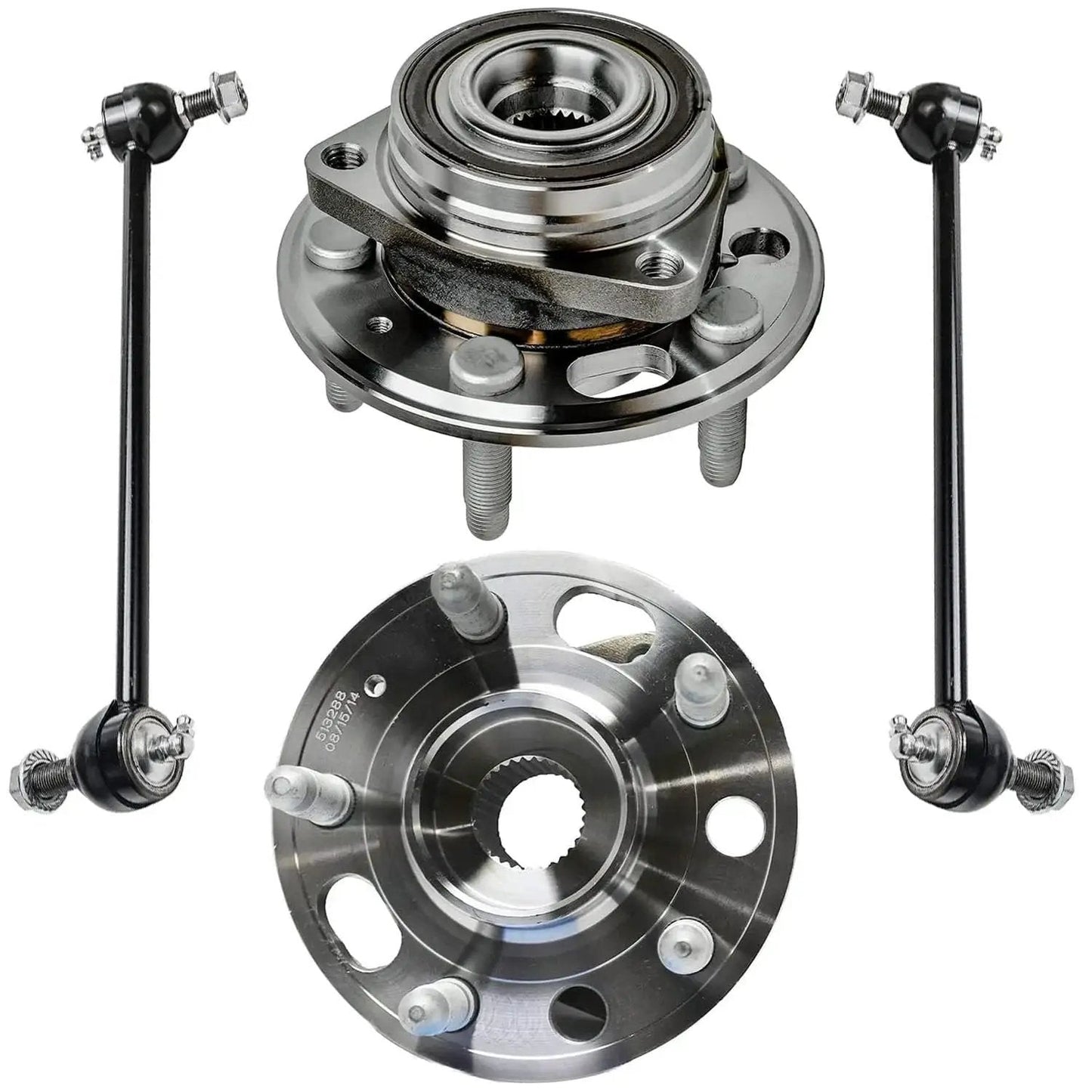 Front Wheel Bearing Hubs Kit With Front Stabilizer Sway Bar Links For 2010 To 2017 Chevrolet Equinox And 2011 To 2016 GMC Terrain Includes 2 Front Hub Bearing Assemblies And 2 Sway Bar Links