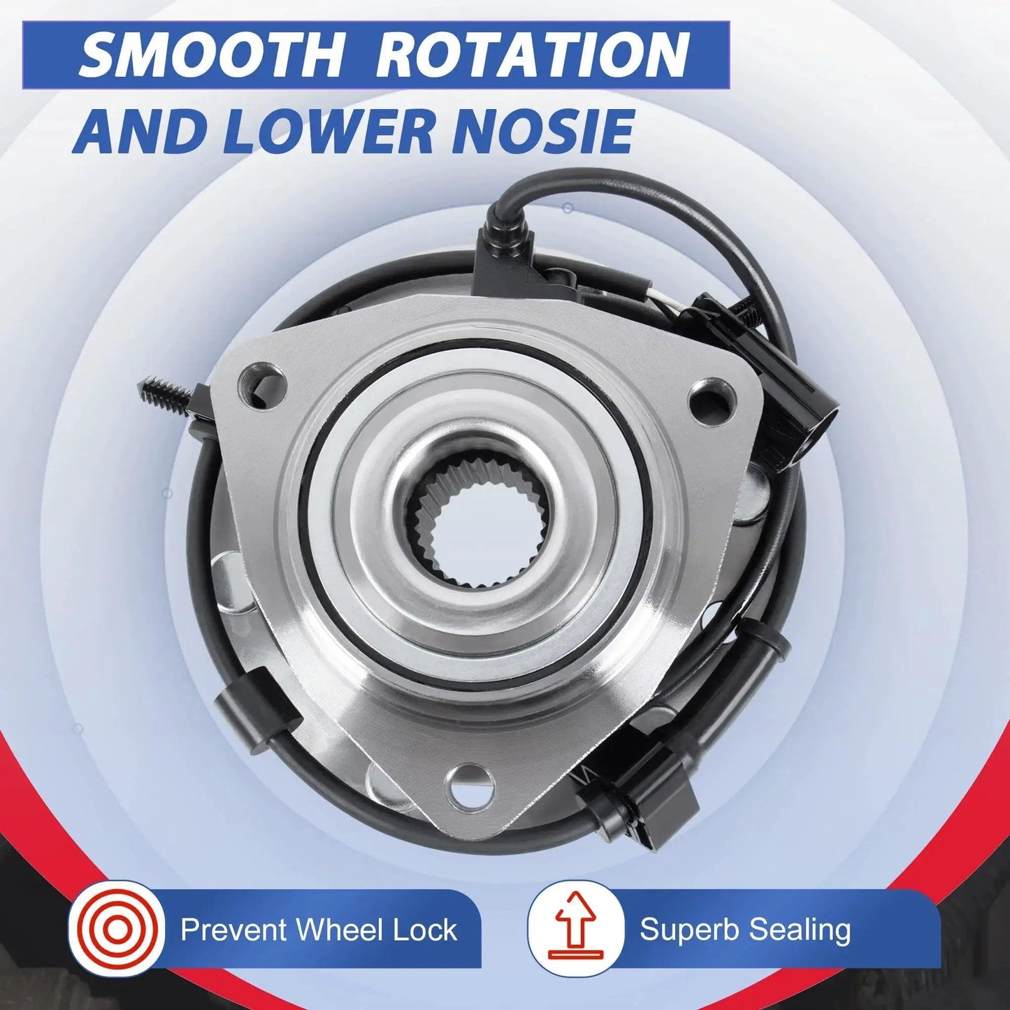 Front Wheel Hub Bearing Assembly For GMC Envoy Trailblazer 2002 To 2009 With ABS 6 Lug Pattern By Everestway, shown front view