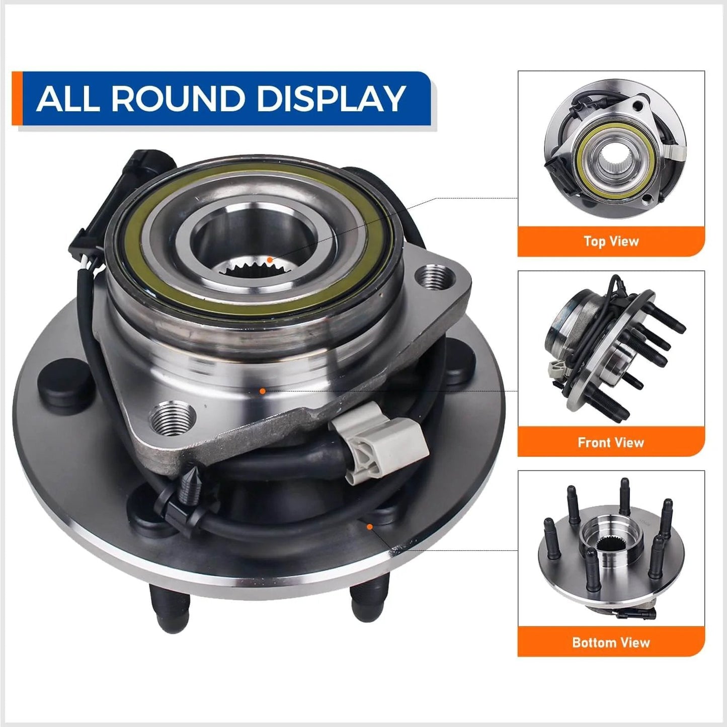 515036 Front Wheel Hub Bearing Assembly for 4WD AWD Chevy Silverado Avalanche Tahoe Suburban GMC Sierra Yukon Cadillac, 6 Lug with ABS, all angles view