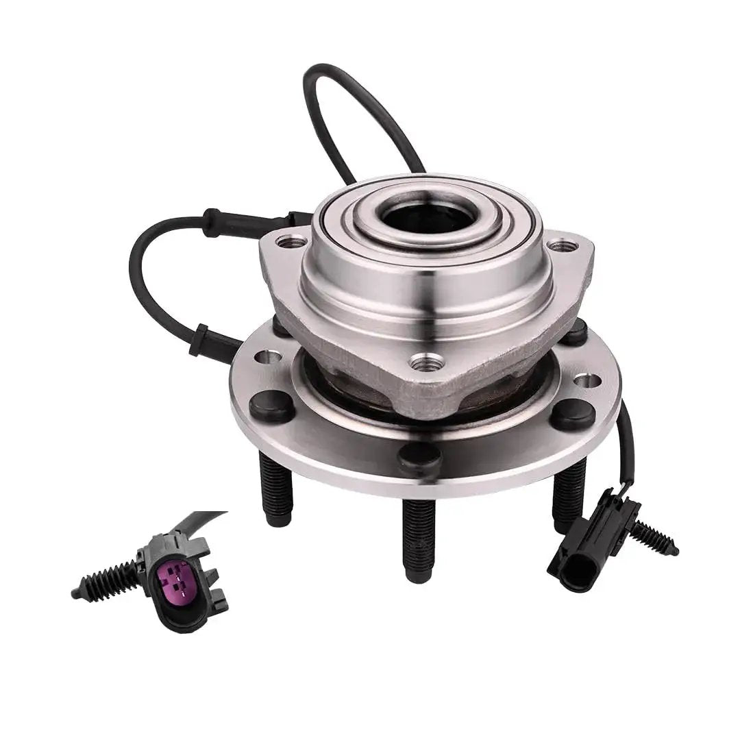 Front Wheel Hub Bearing Assembly Replacement For 2002 To 2009 Chevrolet Trailblazer And 2002 To 2006 Trailblazer EXT, SSR, Also Fits 2002 To 2009 GMC Envoy, 2002 To 2006 Envoy XL, 2004 To 2005 Envoy XUV And 2003 To 2008 Isuzu Ascender PM Auto, showing metal unit with cables and connectors.