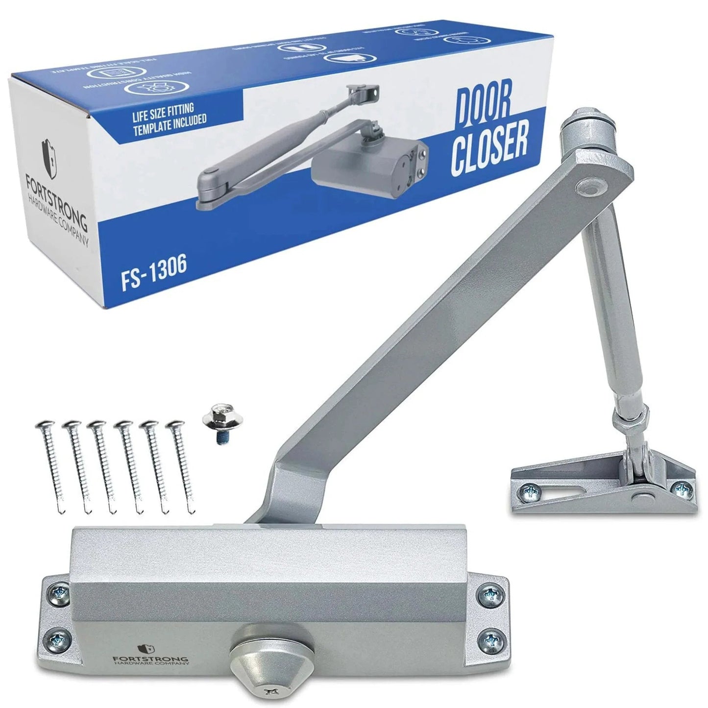 Automatic Door Closer (Silver), FS-1306 Residential Hydraulic Auto Door Closer with box and installation screws
