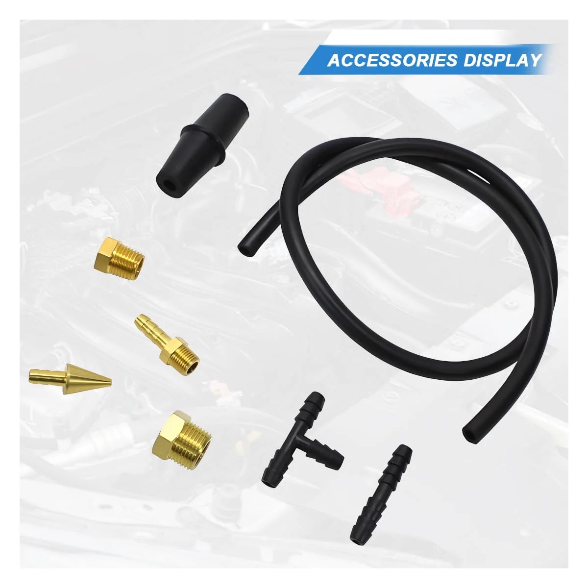 Fuel Pump And Vacuum Tester Gauge Kit For Cars And SUVs components including hoses and connectors for automotive diagnostics.