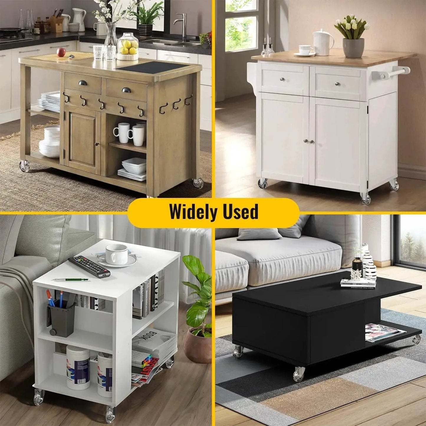 Three Inch Transparent Swivel Casters Without Brakes For Furniture used on kitchen carts, coffee table, and storage shelves.