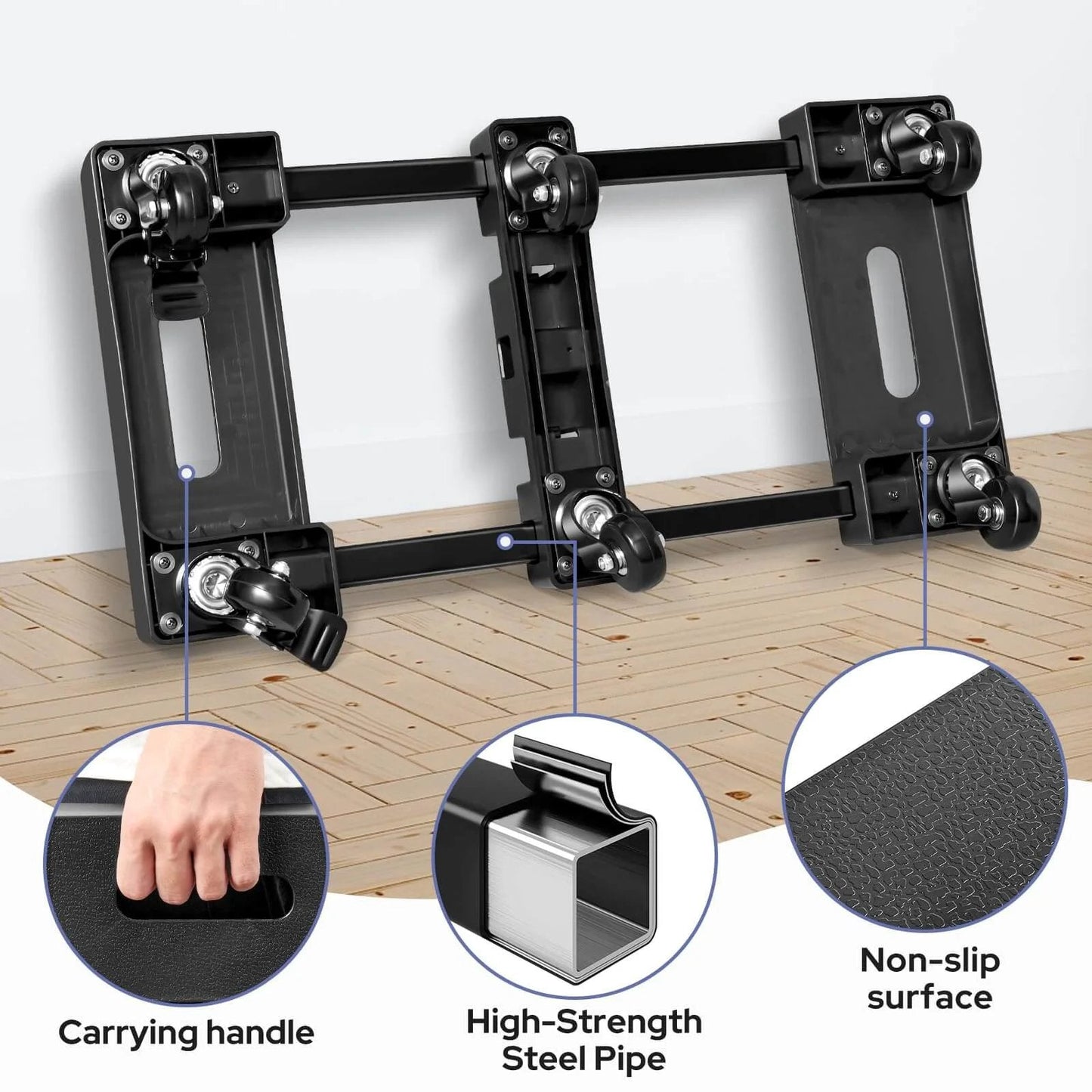 ✝️ Furniture Dolly with 6 Swivel Casters, Expandable Moving Dolly, 24in-12in Furniture Movers with Wheels, Flat Dollies Brake Wheels, Max 800LBS Capacity, 1 Pack showcasing carrying handle and high-strength steel pipe