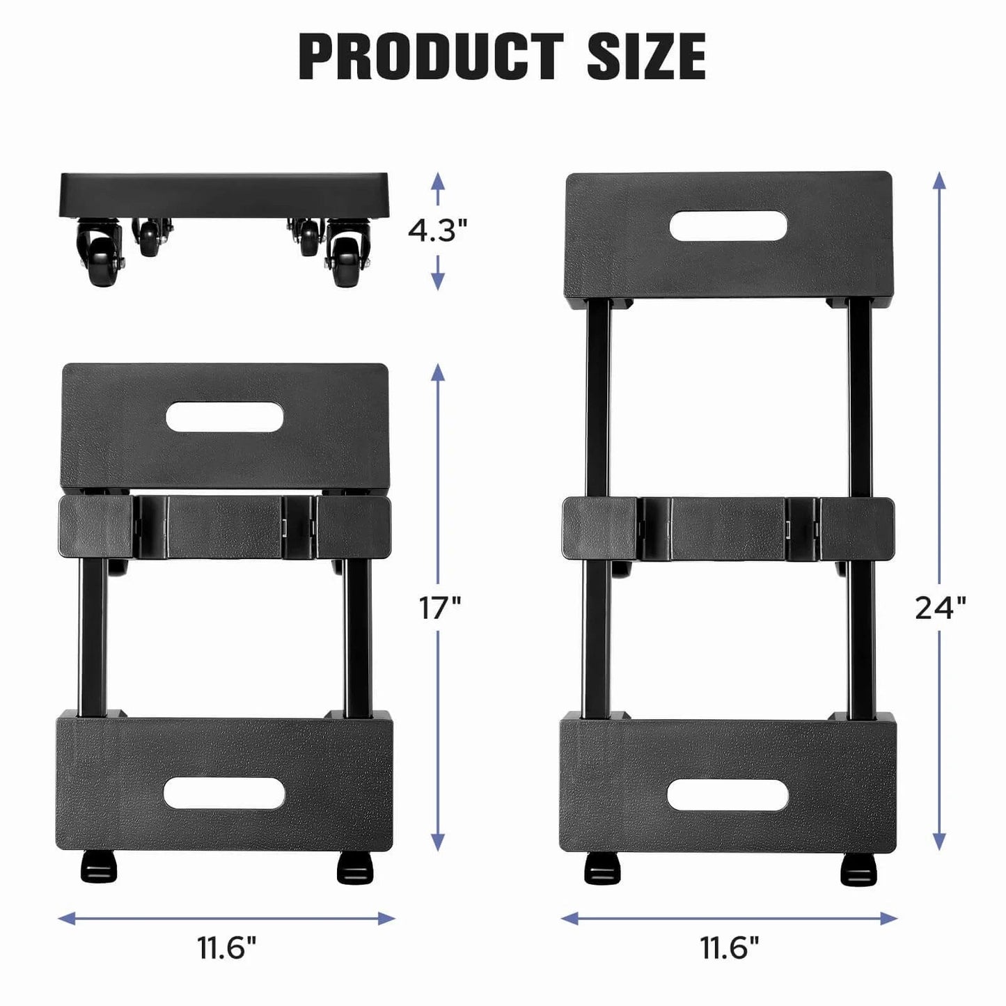 ✝️ Furniture Dolly with 6 Swivel Casters, Expandable Moving Dolly, 24in-12in Furniture Movers with Wheels, Flat Dollies Brake Wheels, Max 800LBS Capacity, 1 Pack, showing dimensions and expansion range