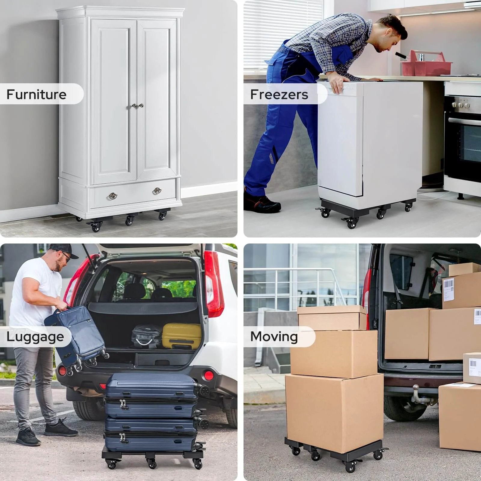 Furniture Dolly with 6 Swivel Casters, Expandable Moving Dolly for furniture, freezers, luggage, and moving boxes, max 800LBS capacity.