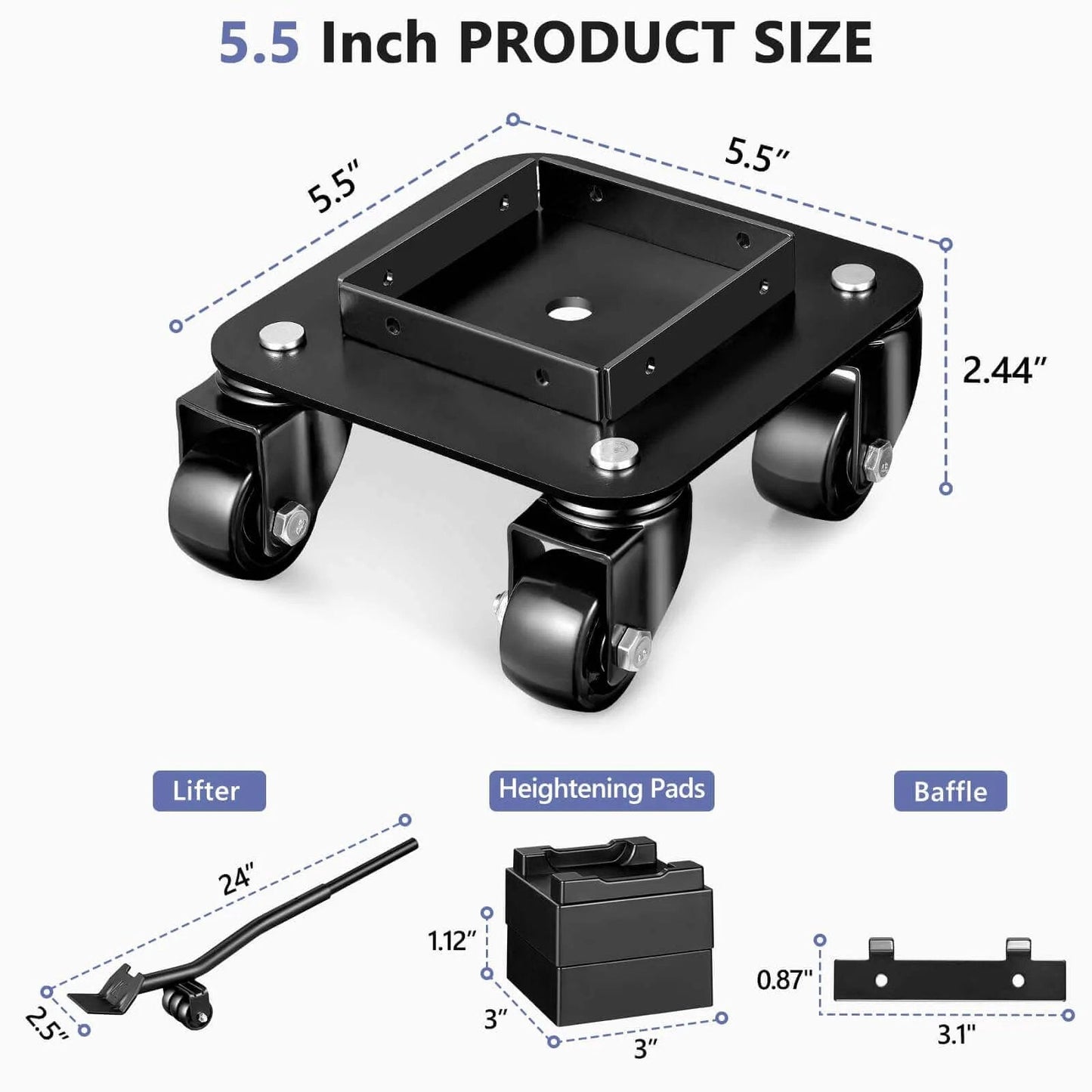 Dimensions and components of 1500LBS Furniture Movers with Wheels, Heavy Duty Furniture Dolly Set of 4, Dolly Kit Furniture Lifter Tool