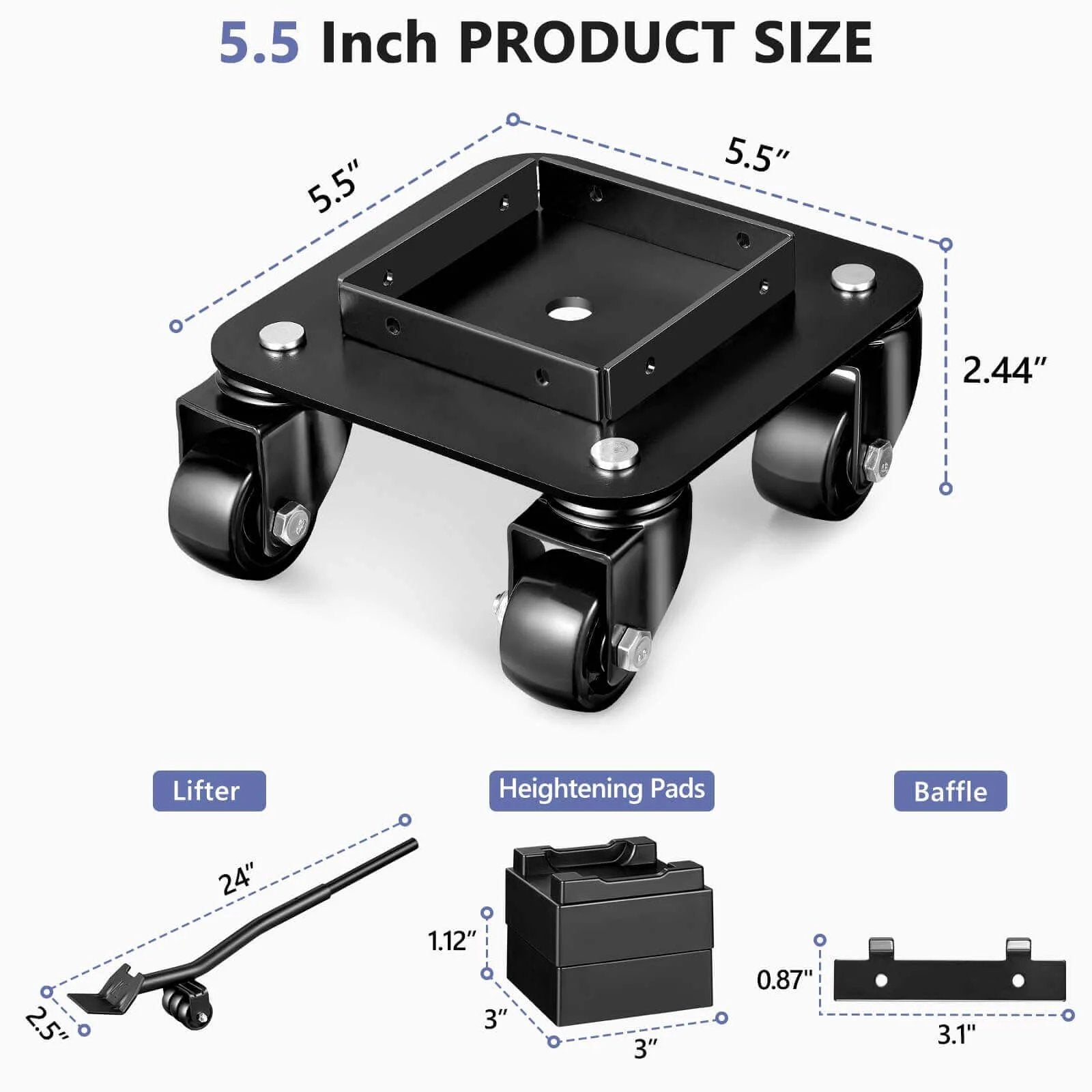 Dimensions and components of 1500LBS Furniture Movers with Wheels, Heavy Duty Furniture Dolly Set of 4, Dolly Kit Furniture Lifter Tool
