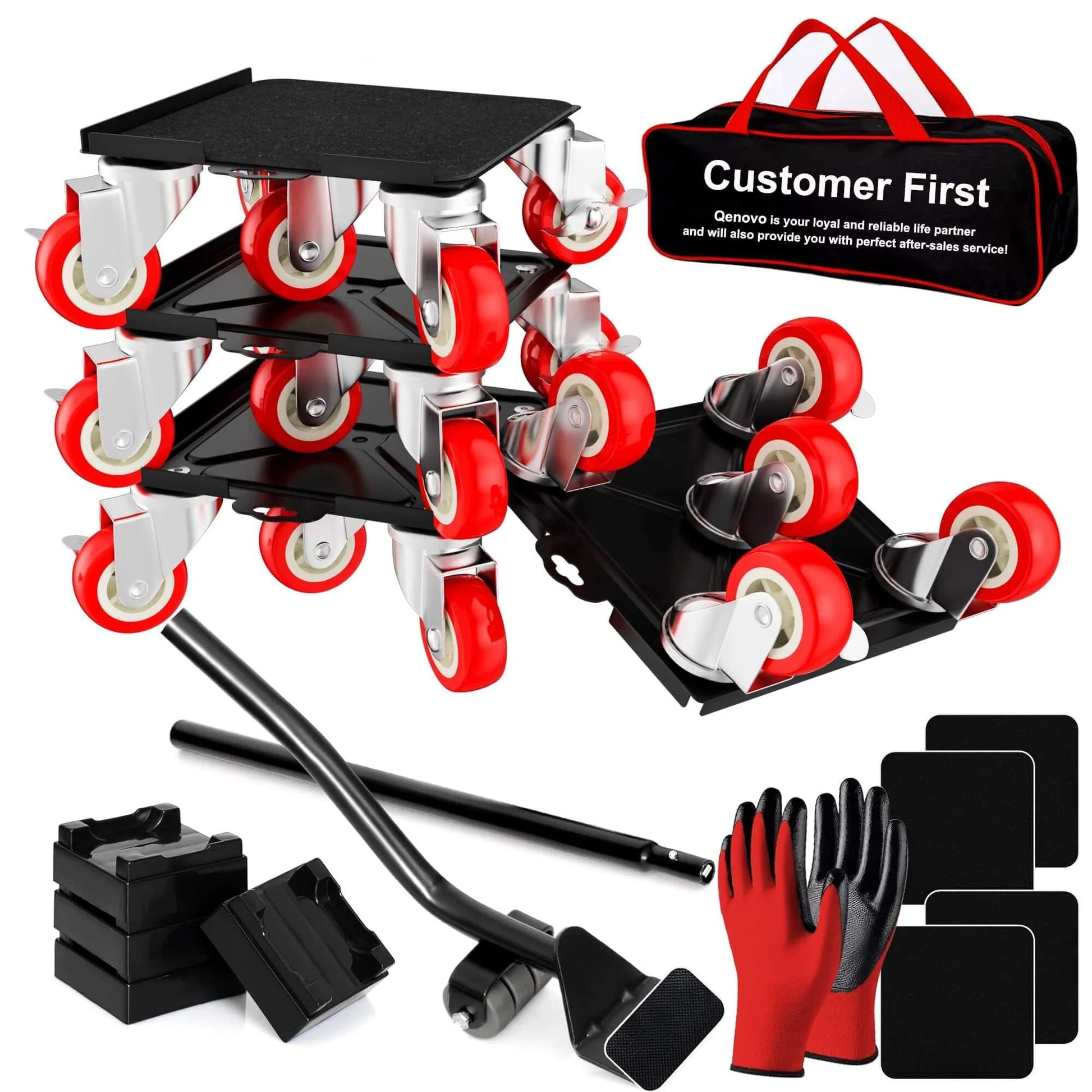 Furniture Dolly Set 5 Wheels Heavy Duty, Furniture Movers with Silent Rubber Wheels, 360° Rotation with Brake shown with accessories