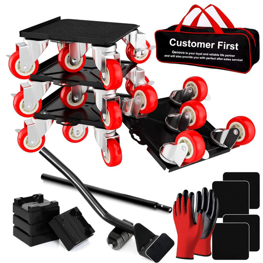 Furniture Dolly Set 5 Wheels Heavy Duty, Furniture Movers with Silent Rubber Wheels, 360° Rotation with Brake shown with accessories