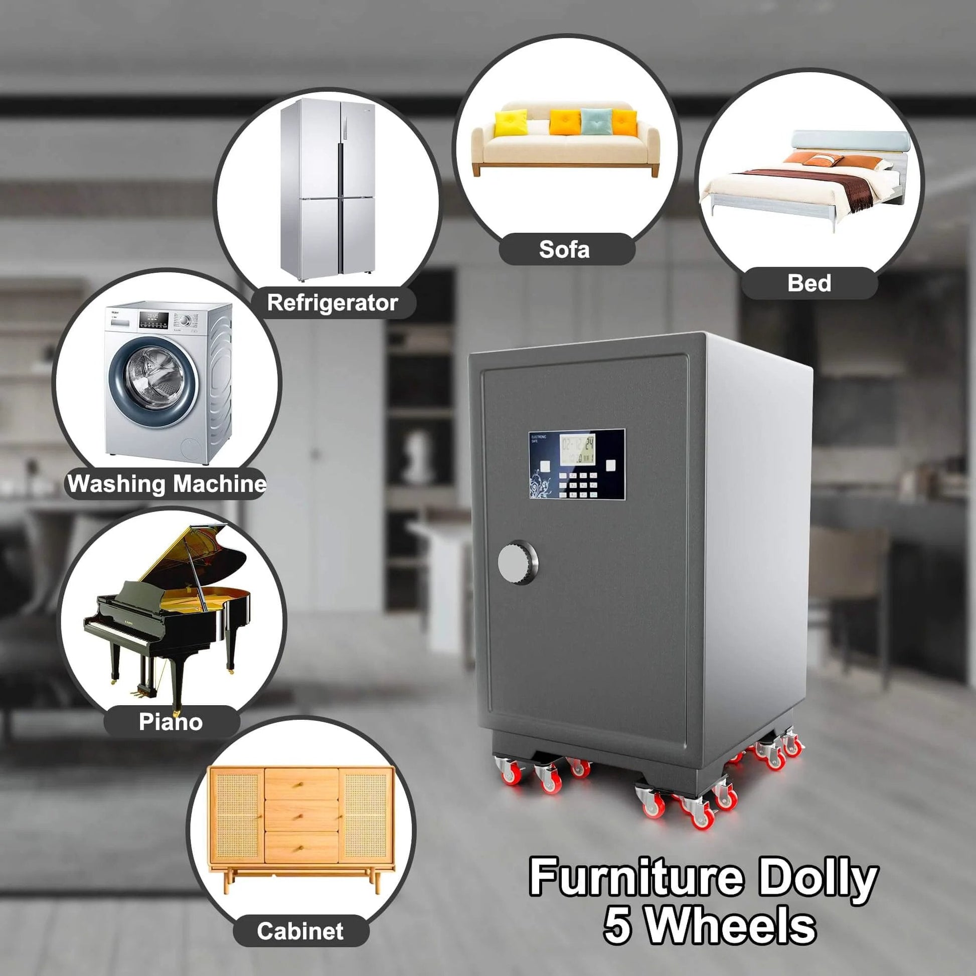 Furniture Dolly Set 5 Wheels Heavy Duty, Furniture Movers with Silent Rubber Wheels, 360° Rotation with Brake, 1400Lbs Load Capacity.