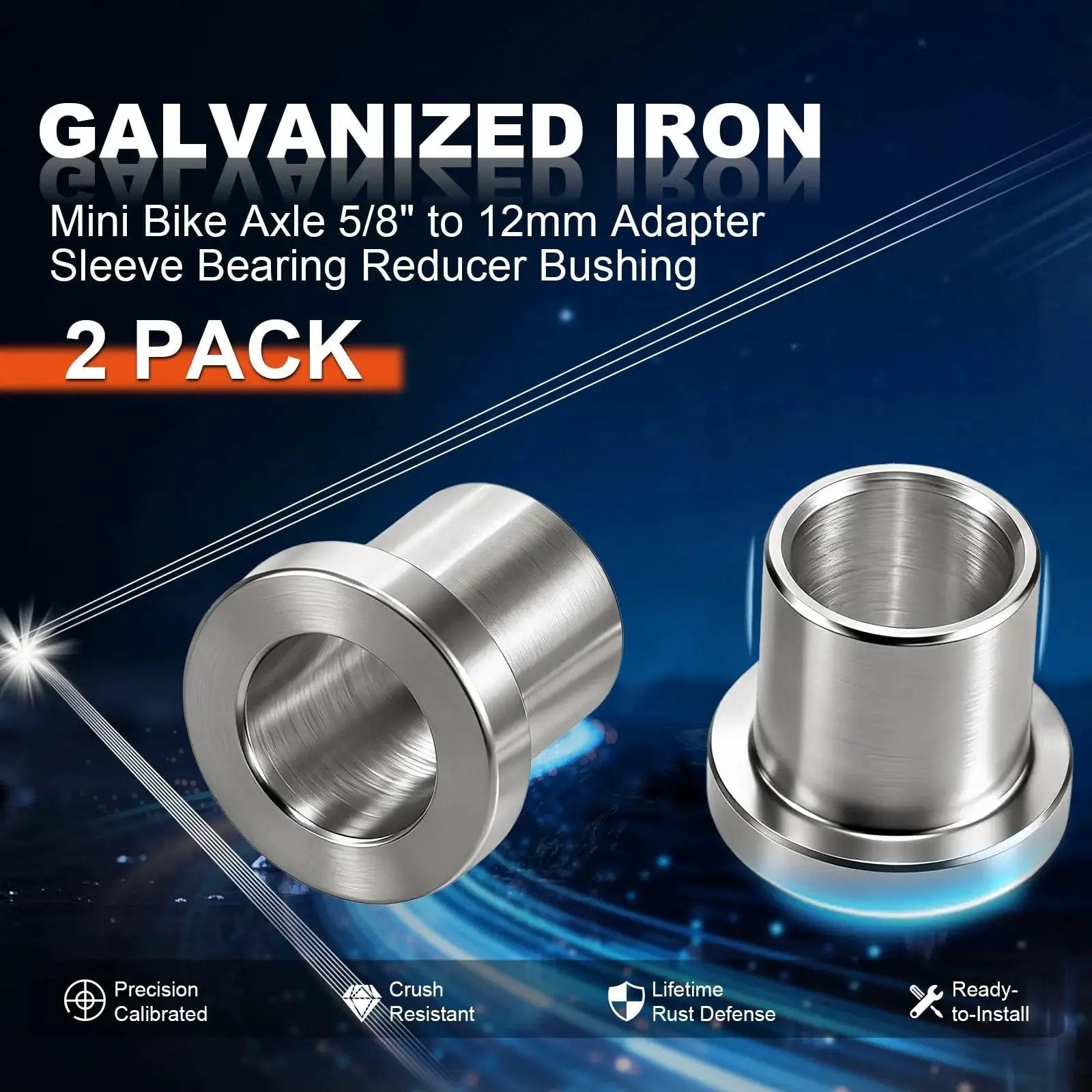 2 Pack Five Eighths Inch To Twelve Millimeter Adapter Sleeve Bearing Reducer Bushing For Mini Bike Axle In Galvanized Iron