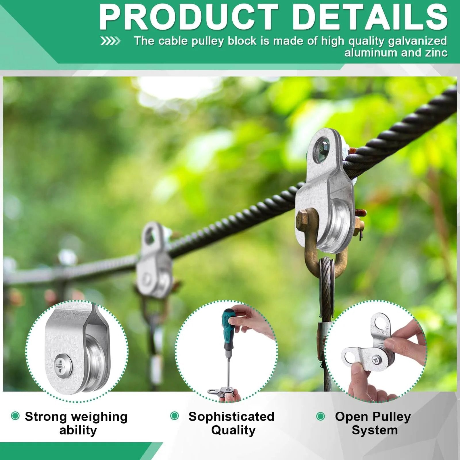 20 Pcs Small Single Pulley Block Wheel Bearing Inside Cable Rollers for 6mm/0.23 and 8mm/0.31'' Wire Rope, Load 70 Lb installed