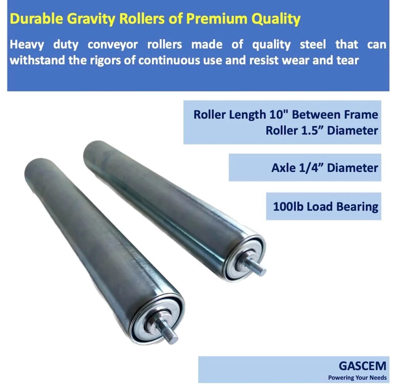 ✝️ 10"BF Length 1.5" Dia Galvanized Steel Conveyor Roller, Axle Diameter 1/4" I Pack of 2 Conveyor Rollers I Replacement Steel Roller