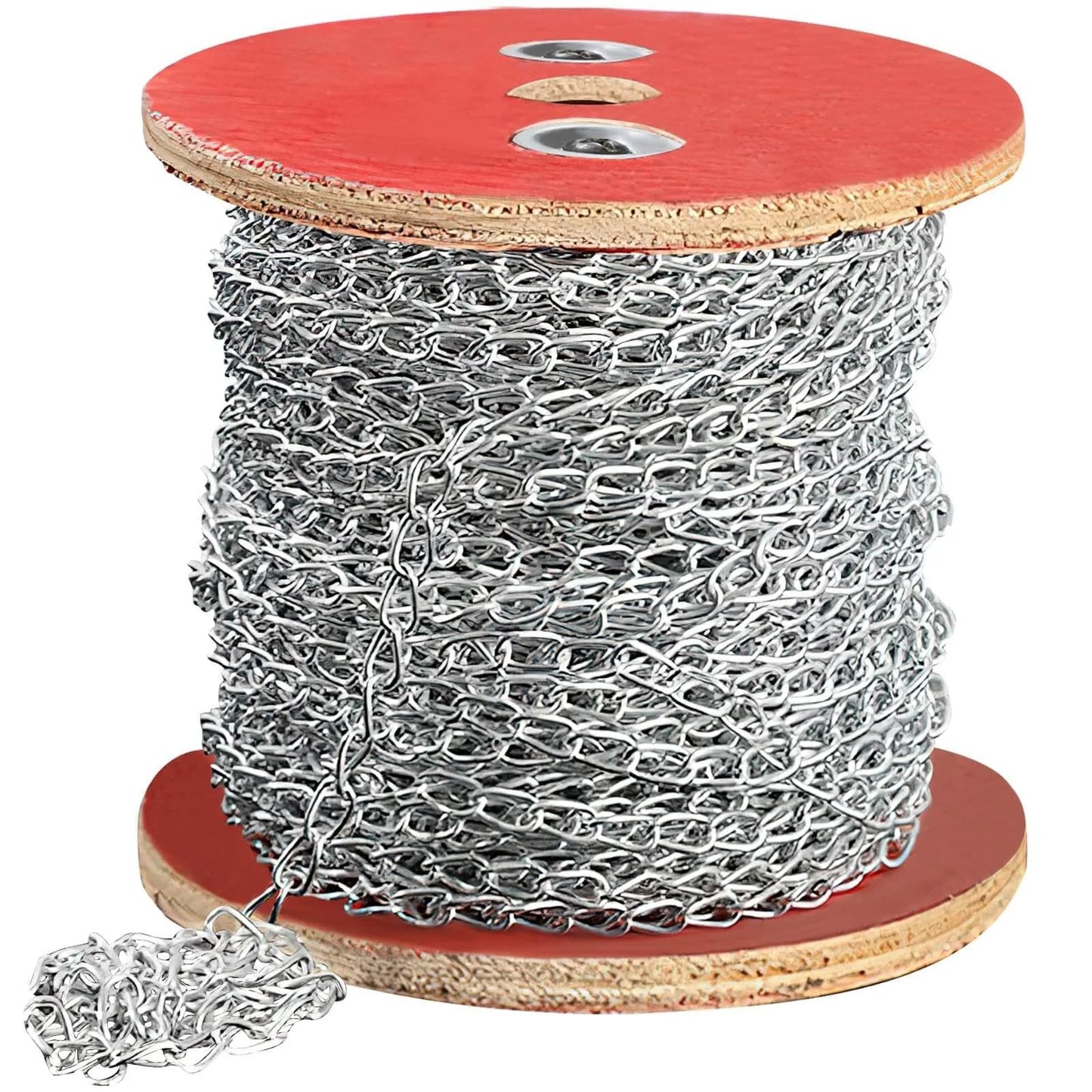 Spool of 150ft Jack Chain, Galvanized Steel Link Chain, ideal for hanging fixtures; designed for smooth motion and stable alignment in automation.