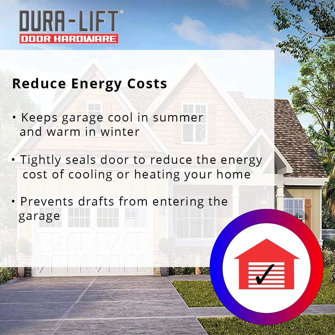 Premium EPDM Rubber Weather Seal For 8 Foot Wide Garage Doors Double Black With Superior Bounceback And Tight Insulation Delivers Long Lasting AF Flexibility And Weather Protection Dura Lift infographic showing energy cost savings.