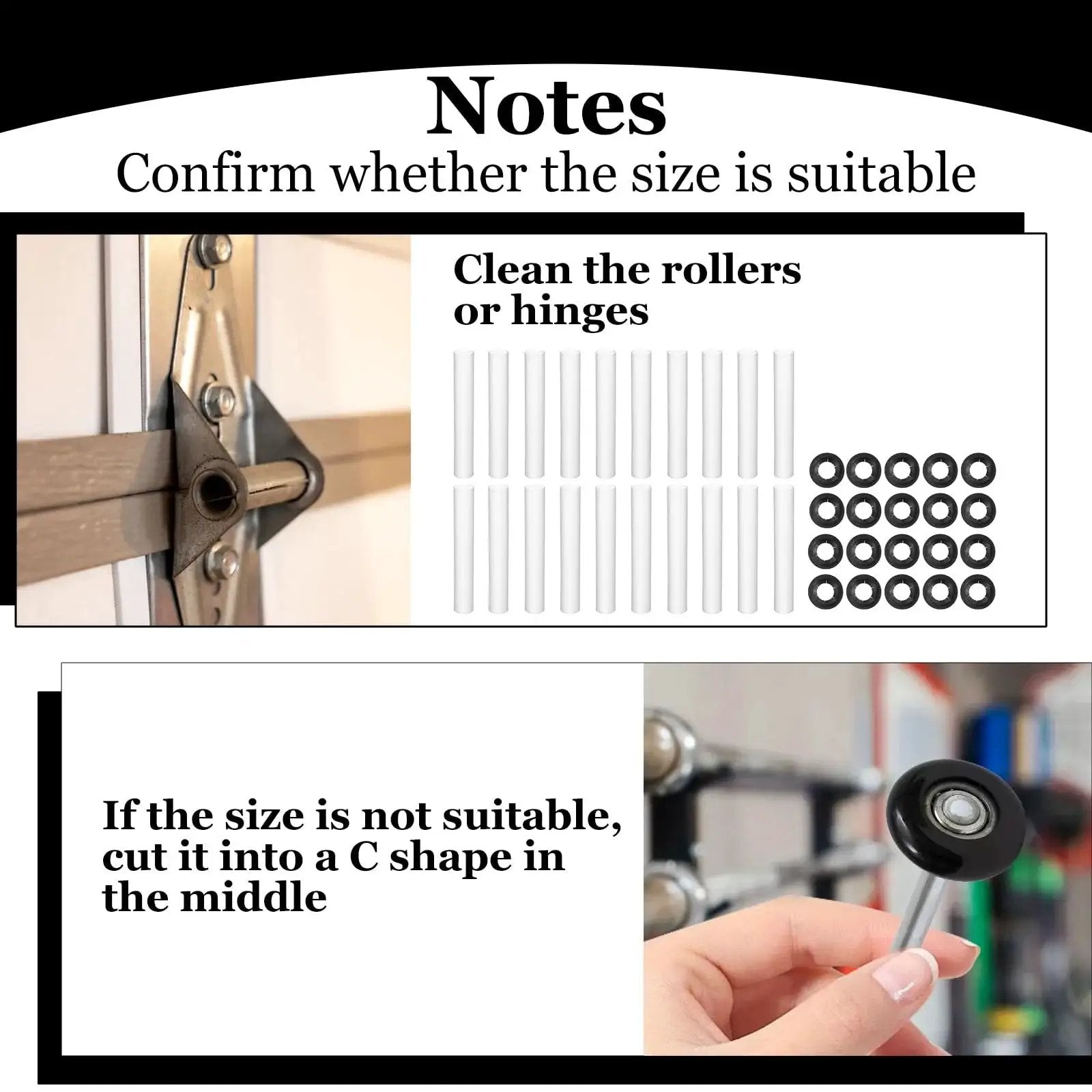 Instructions for 80mm Length Garage Door Hinge Quiet Roller Sleeves Kit With 20 Sets Rollers Shafts Nuts Bearings Gaskets For Cars And RVs