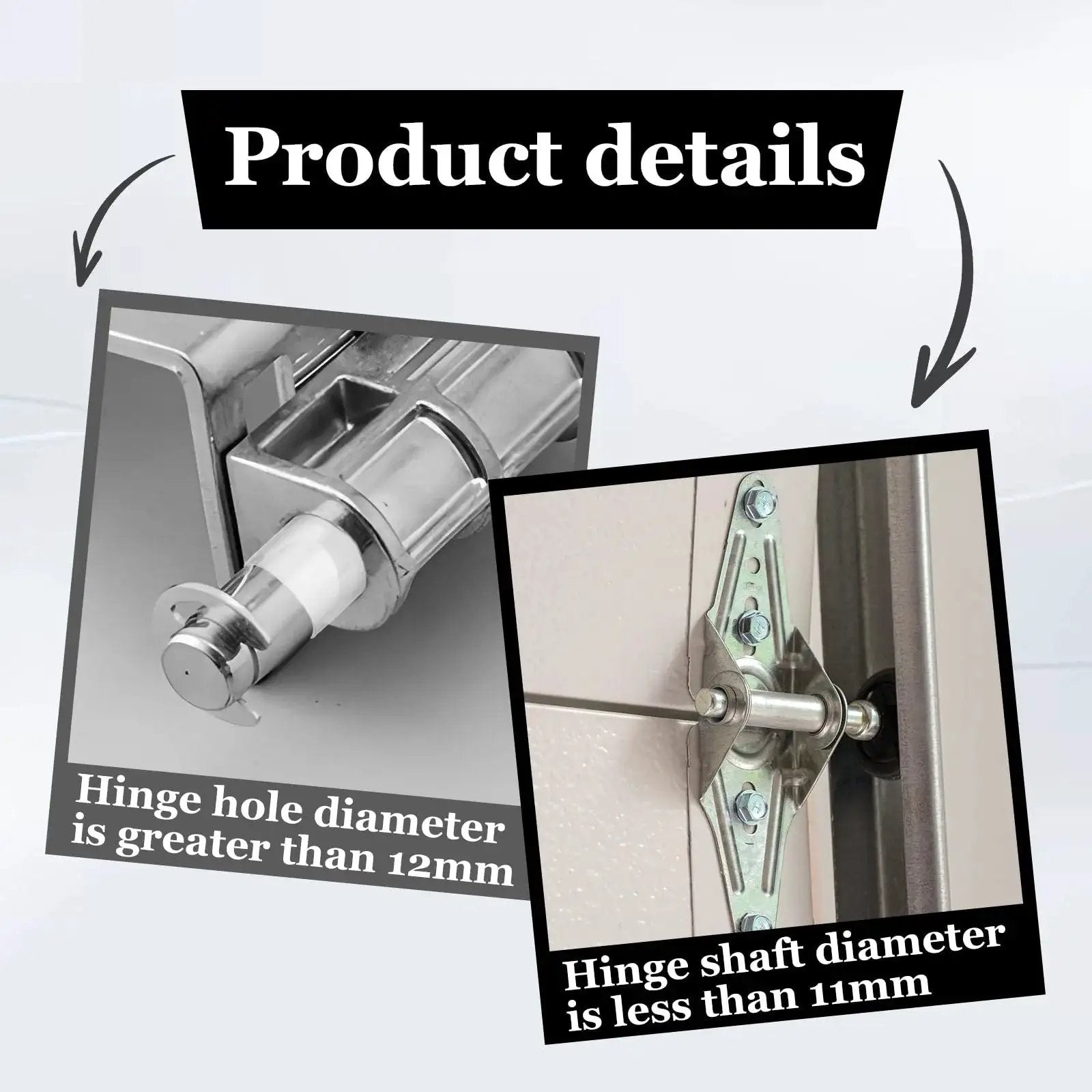 Two close-up views of 80mm Length Garage Door Hinge Quiet Roller Sleeves Kit With 20 Sets Rollers Shafts Nuts Bearings Gaskets For Cars And RVs.
