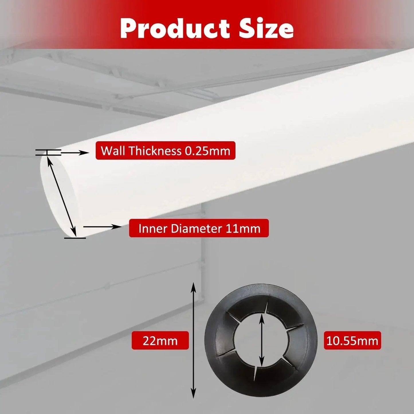 Product dimensions of Garage Door Roller Sleeves Set 11mm Inner Diameter 80mm Length Quiet Operation With Roller Shaft Nuts.