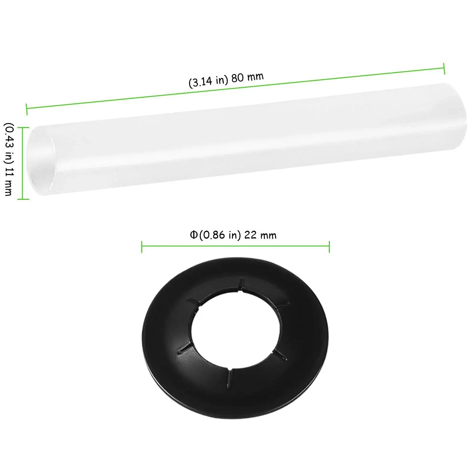 60 Sets 11mm ID 80mm Length Garage Door Roller Sleeves And Shaft Gaskets Replacement Kit showing sleeve and gasket dimensions.