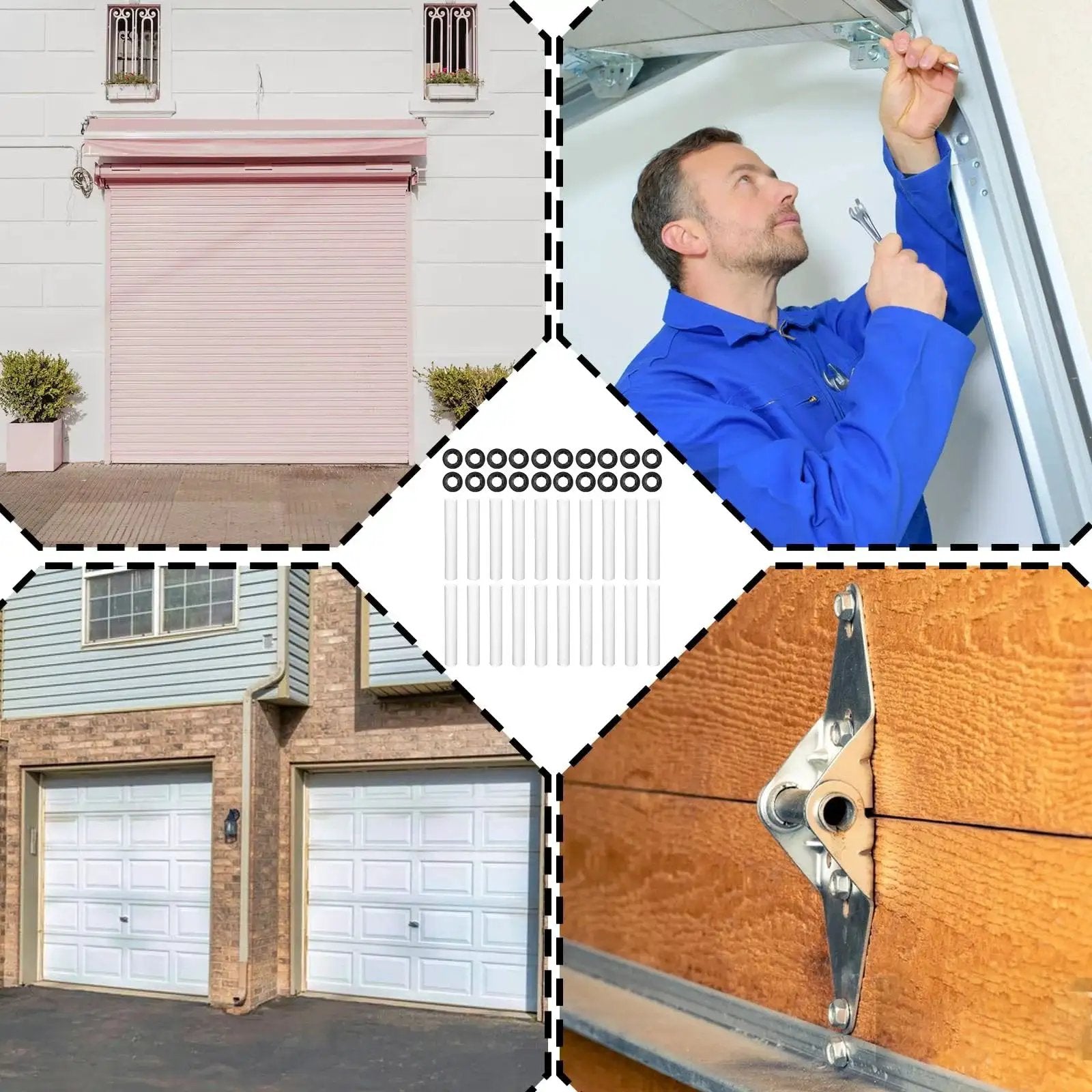 80mm Length Garage Door Hinge Quiet Roller Sleeves Kit With 20 Sets Rollers Shafts Nuts Bearings Gaskets in use