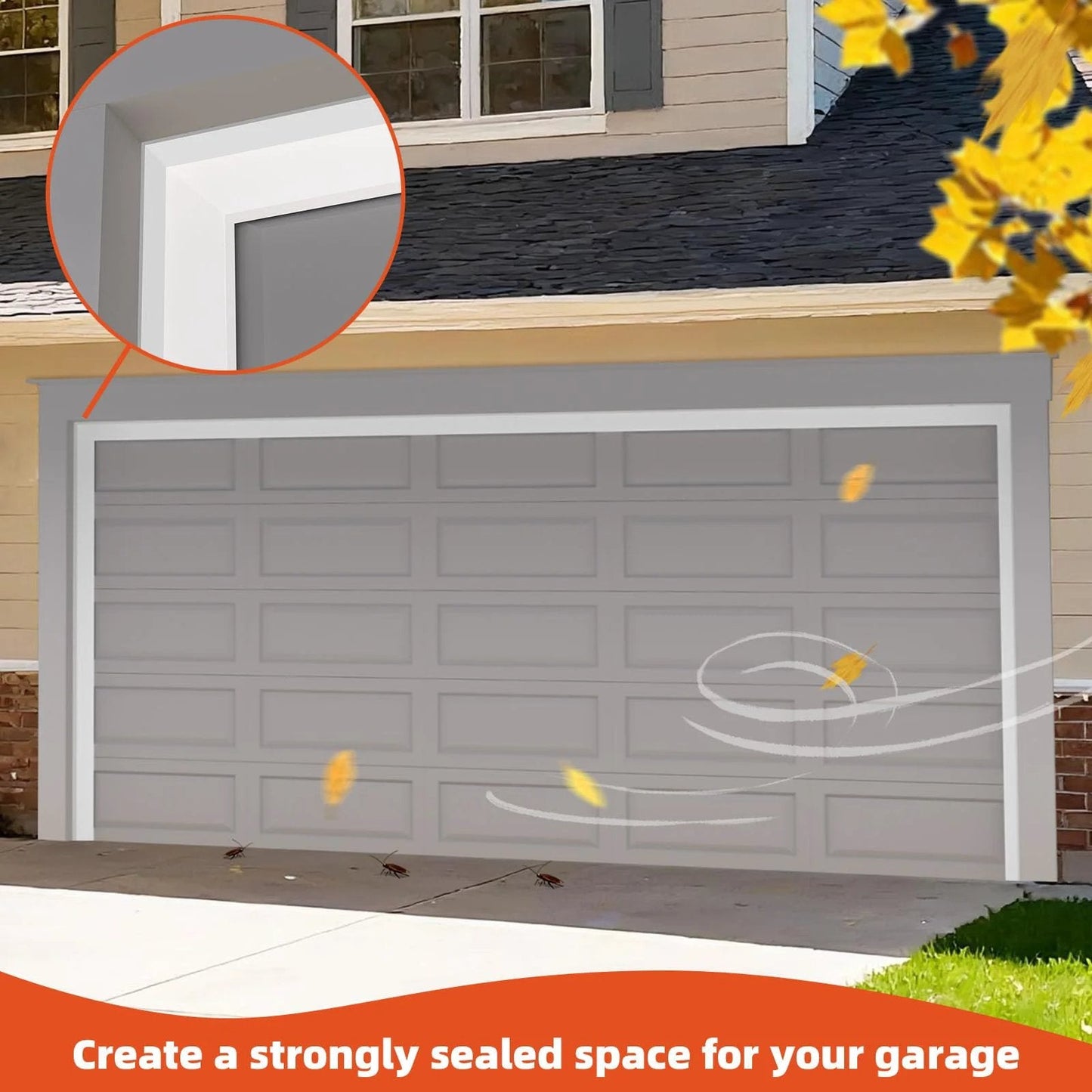 Universal 40 Ft Garage Door Seal Top And Sides TPE Weather Stripping White applied to a garage door for sealing.