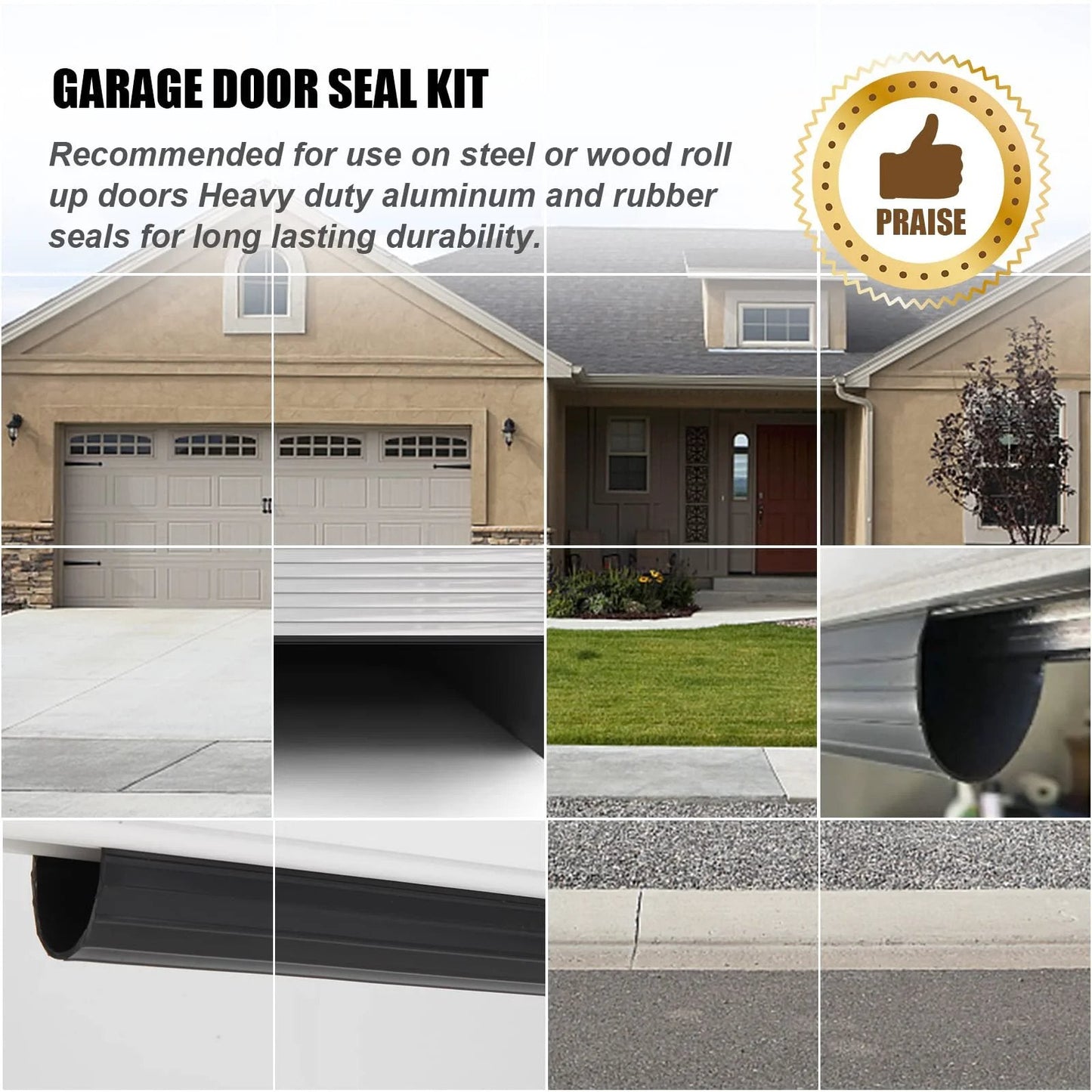Replacement Garage Door Bottom Weather Seal for 16 Ft Wide Doors Black Fits Wayne Dalton Models, showing a seal installed on a garage door.