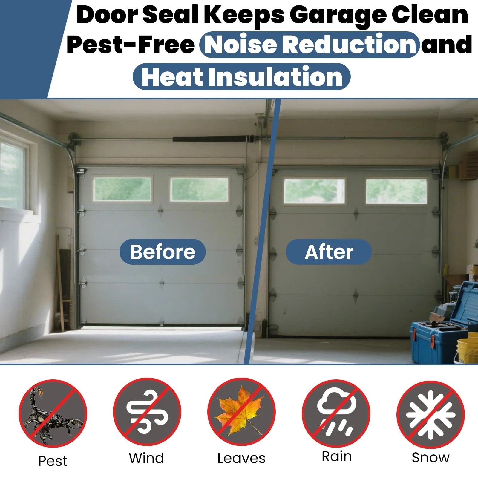 Drop In Replacement 16 Foot Garage Door Bottom Seal For Wayne Dalton 8000 And 9000 Series Overhead Doors Vinyl Weather Stripping With Foam Core Black Bead Ends Exact Fit For TG TW 2411 2415 TS125 TS150 8300 9100 before and after comparison of garage door insulation.