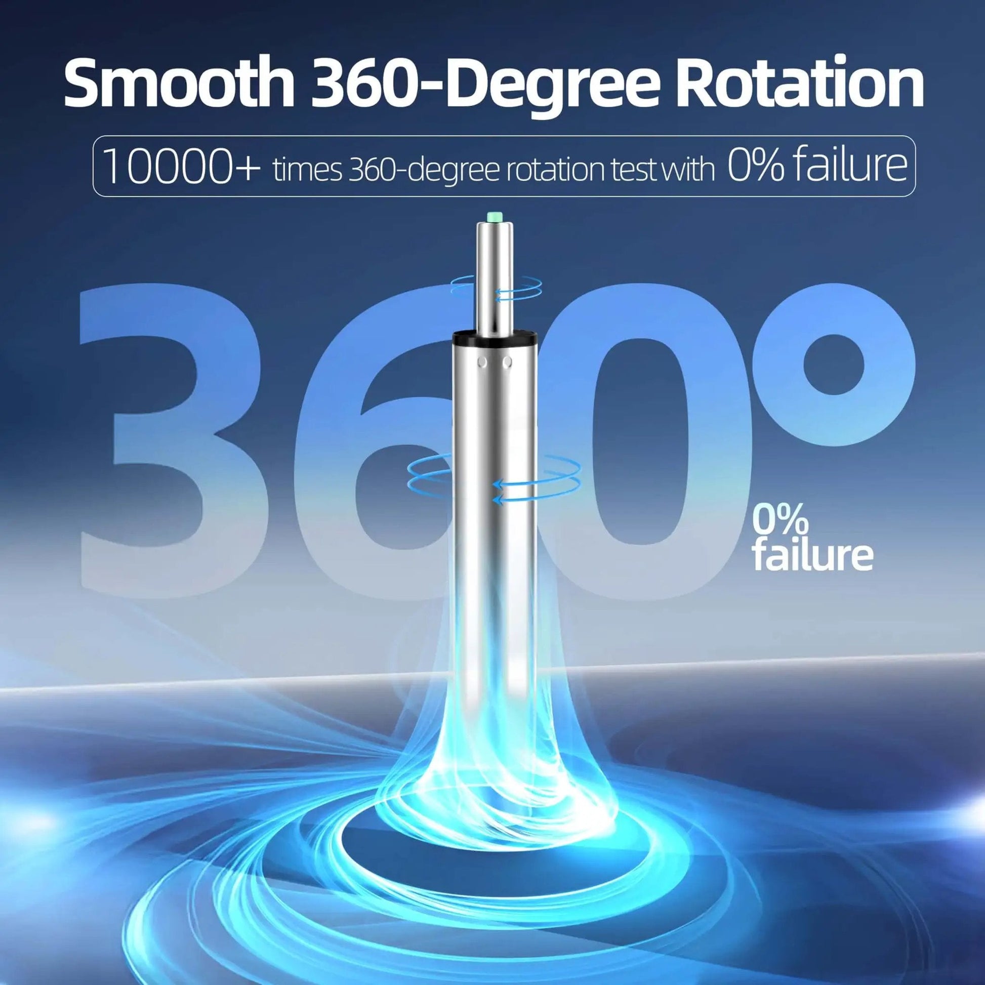 Image showing Gas Lift Cylinder Replacement for Office Chairs, 4 Inch Travel, shiny steel, demonstrating smooth 360-degree rotation.