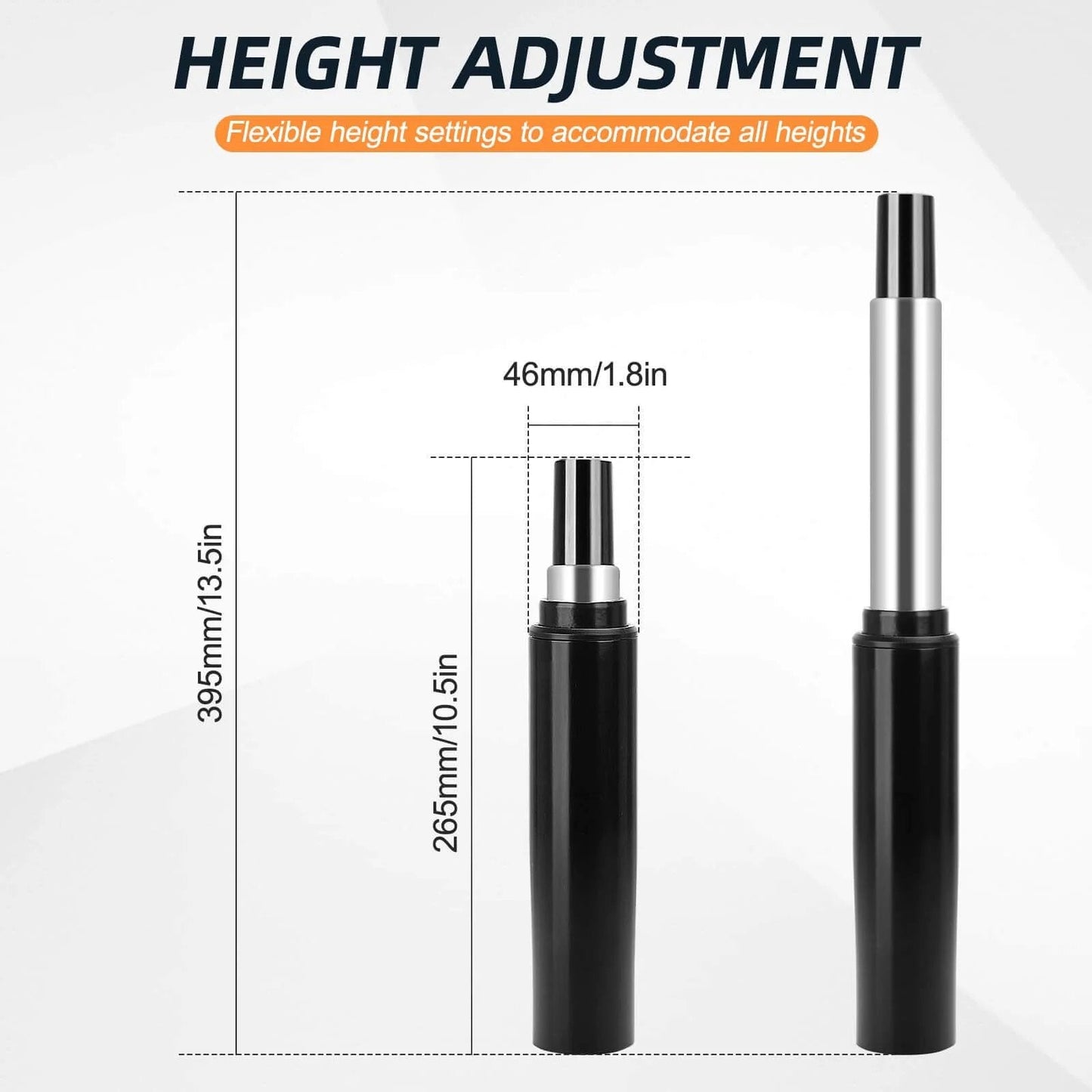 Height adjustment of Heavy Duty Gas Lift Cylinder for Herman Miller Aeron Chair 4 Hydraulic Piston with 380 lbs, with dimensions and measurements