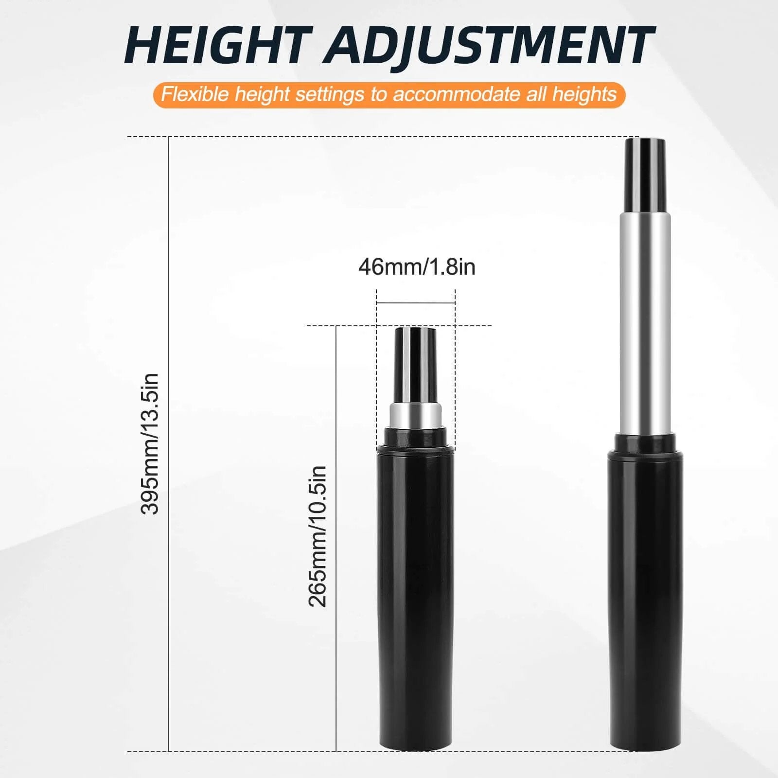 Height adjustment of Heavy Duty Gas Lift Cylinder for Herman Miller Aeron Chair 4 Hydraulic Piston with 380 lbs, with dimensions and measurements