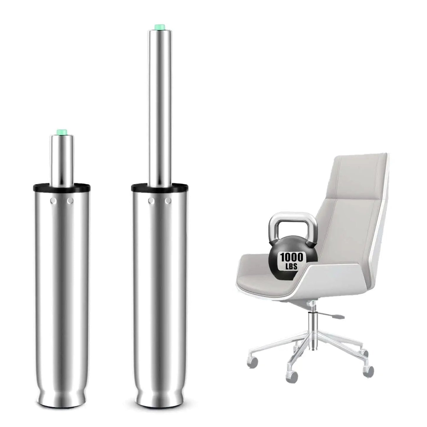 Gas Lift Cylinder Replacement For Office Chairs, 4 Inch Travel, Heavy Duty Class 4 Polished Steel, 450 Lb Capacity shown with chair.