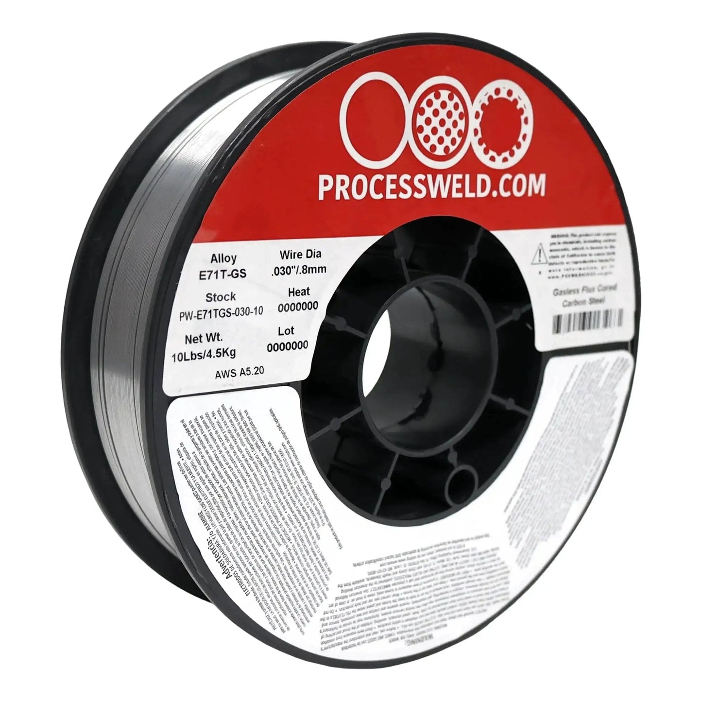 Gasless Flux Core MIG Wire For All Position Carbon Steel 0.030 Inch Diameter 10 Pound Spool with label, easy slag removal, porosity-free.